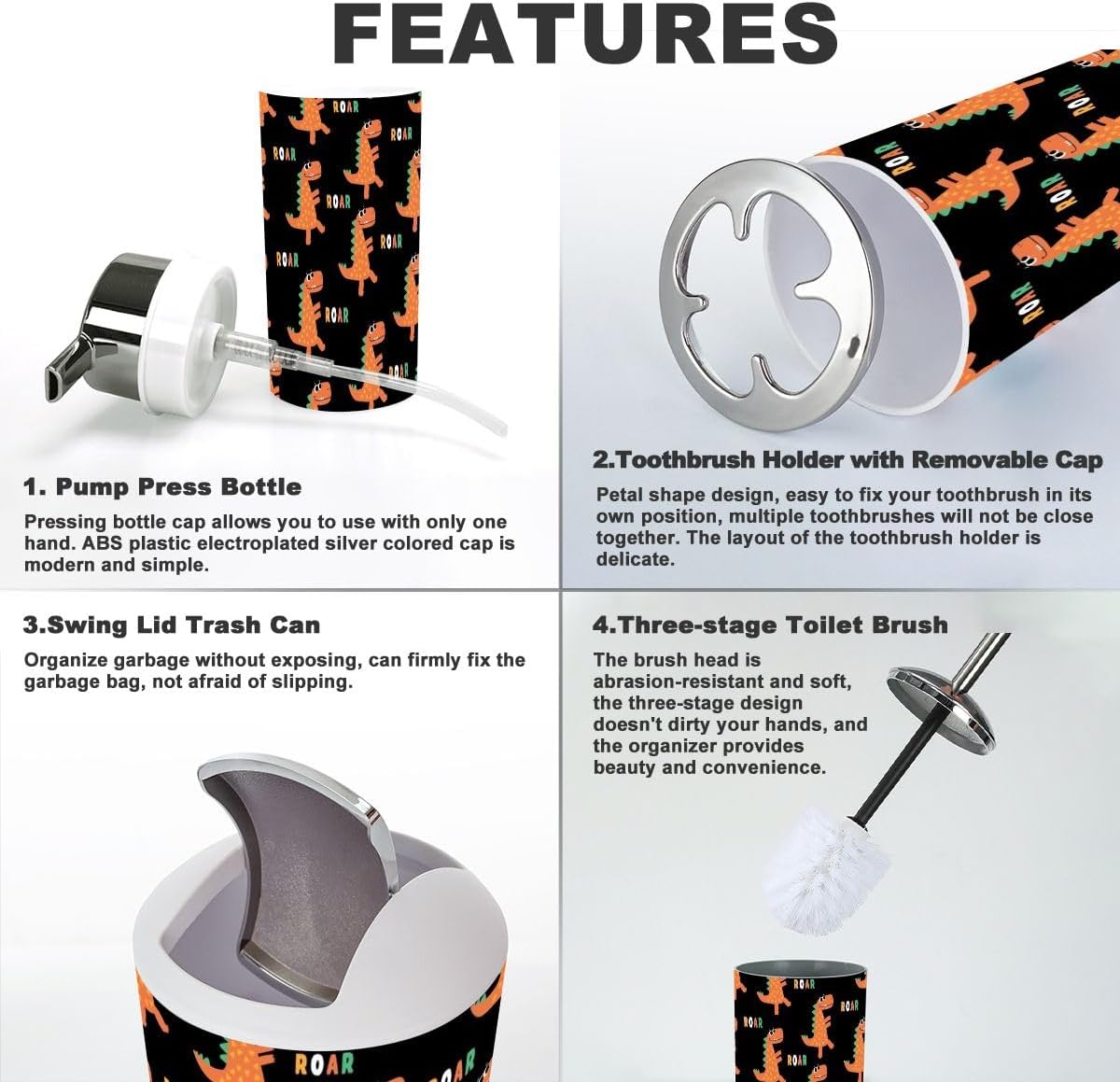 6-Piece Bathroom Set Dinosaur Pattern