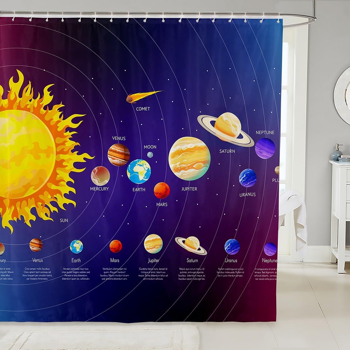 Jejeloiu Solar System Bath Curtain for Kids