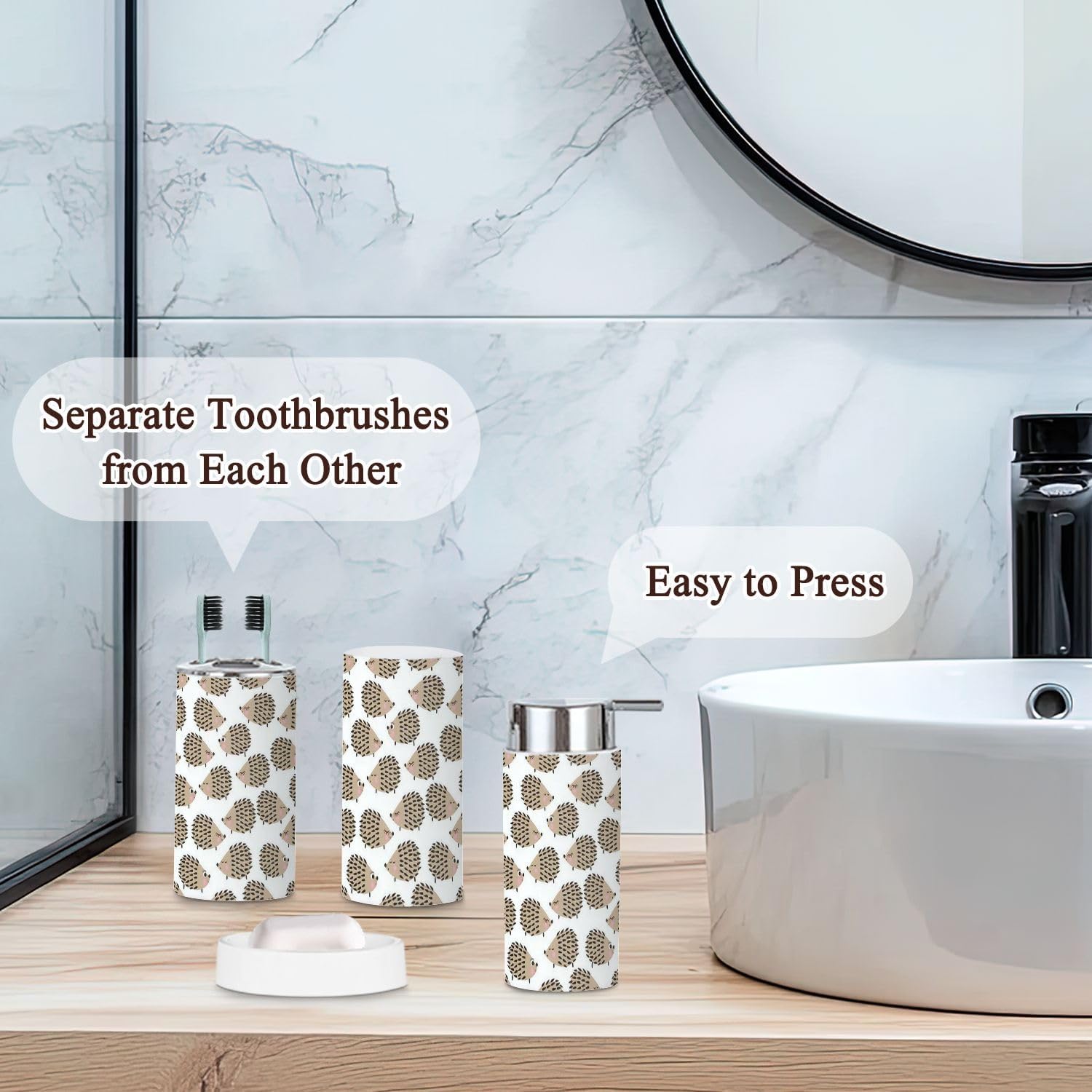 JBNJANKDAV Bathroom Accessories Set 6 Pcs Cute Hedgehogs Decor