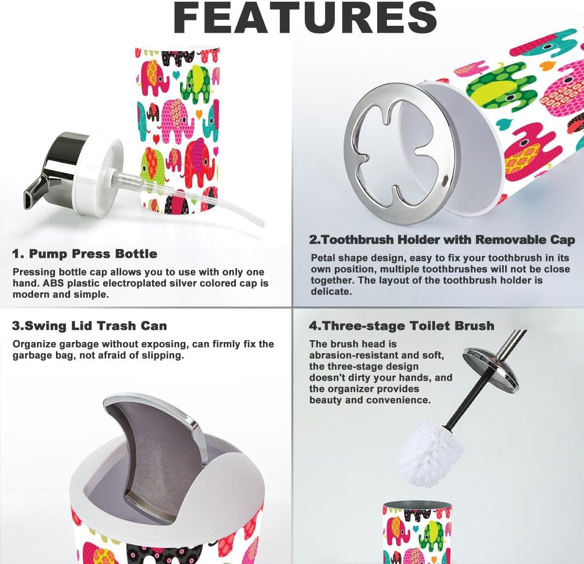 Bathroom Accessories Set Retro Elephant Design for Home Use