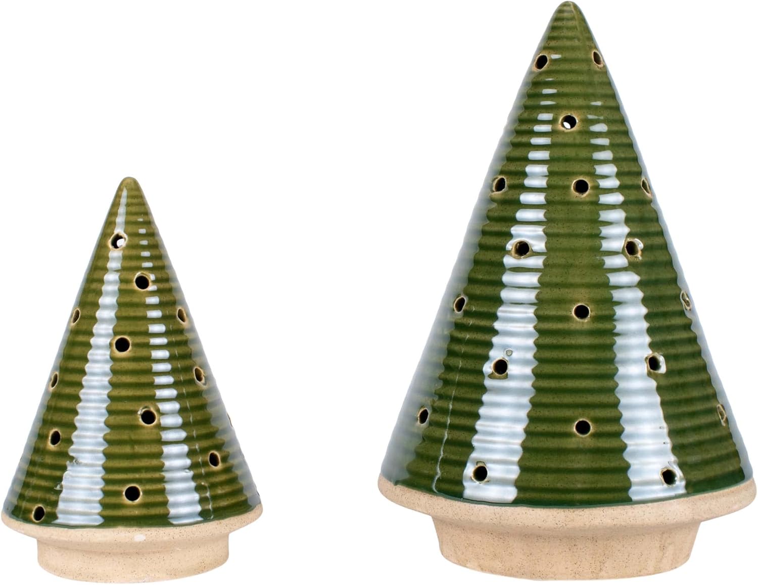 Glossy Green Tree Stoneware Tea Light Candle Holder Set 2