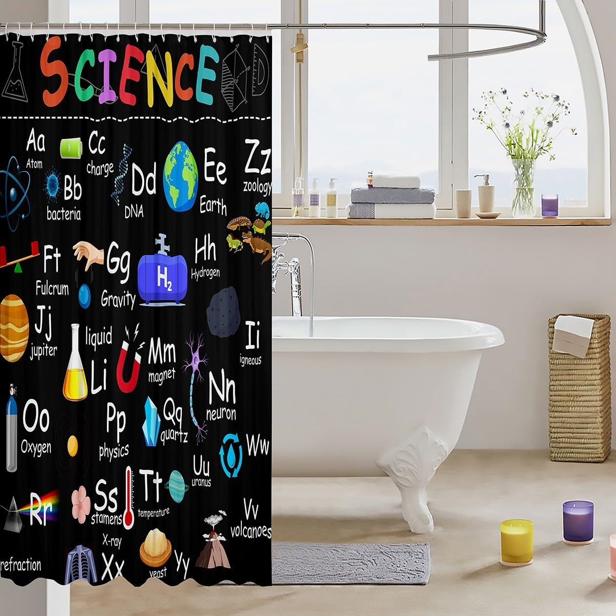 Feelyou Alphabet Learning Shower Curtain for Kids