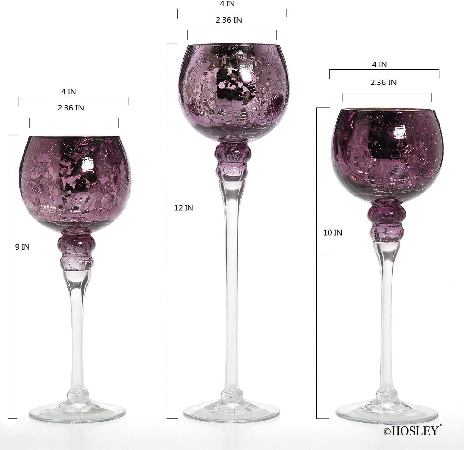 Hosley Set of 3 Crackle Purple Glass Tealight Holders