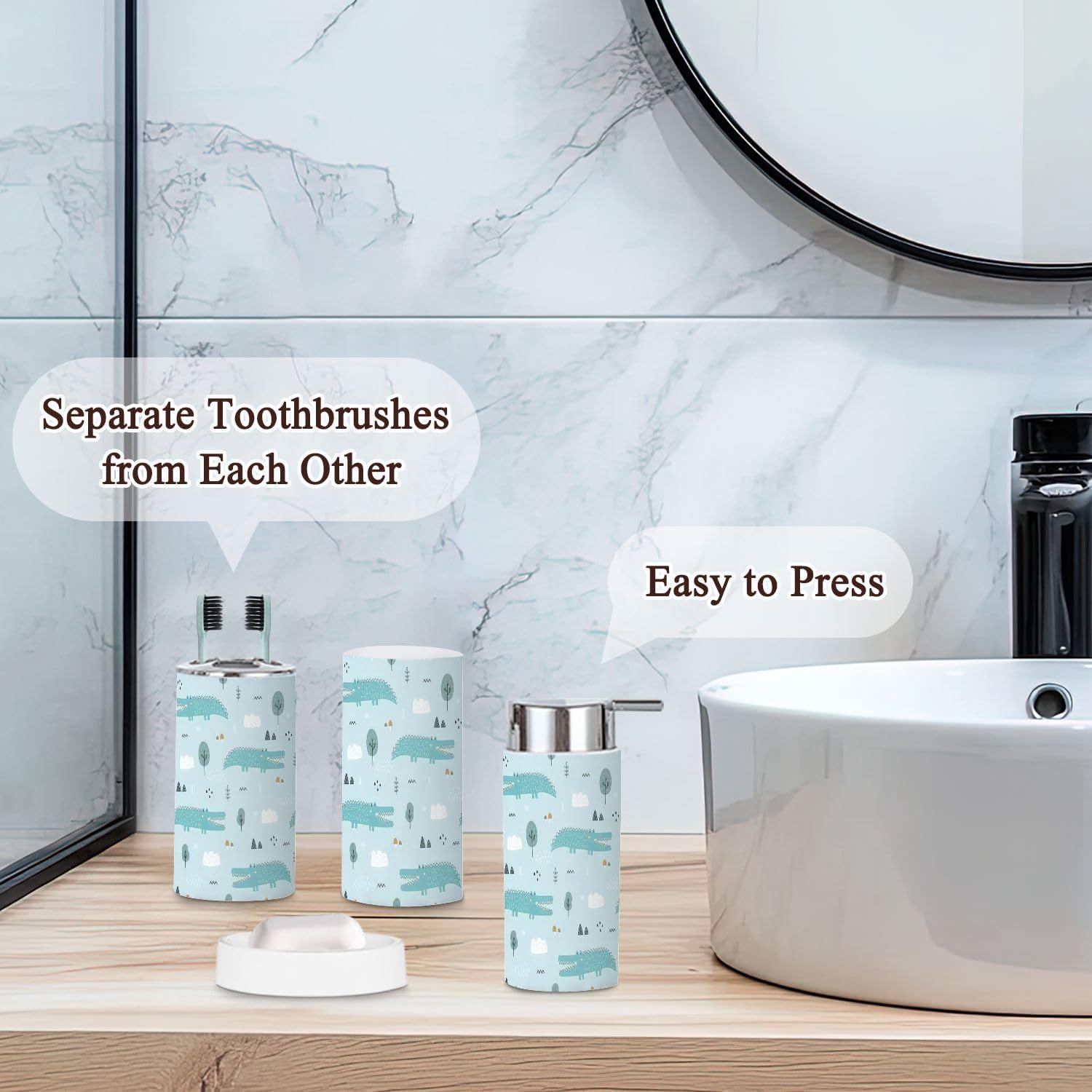 6 Piece Bathroom Accessories Set with Crocodile Design