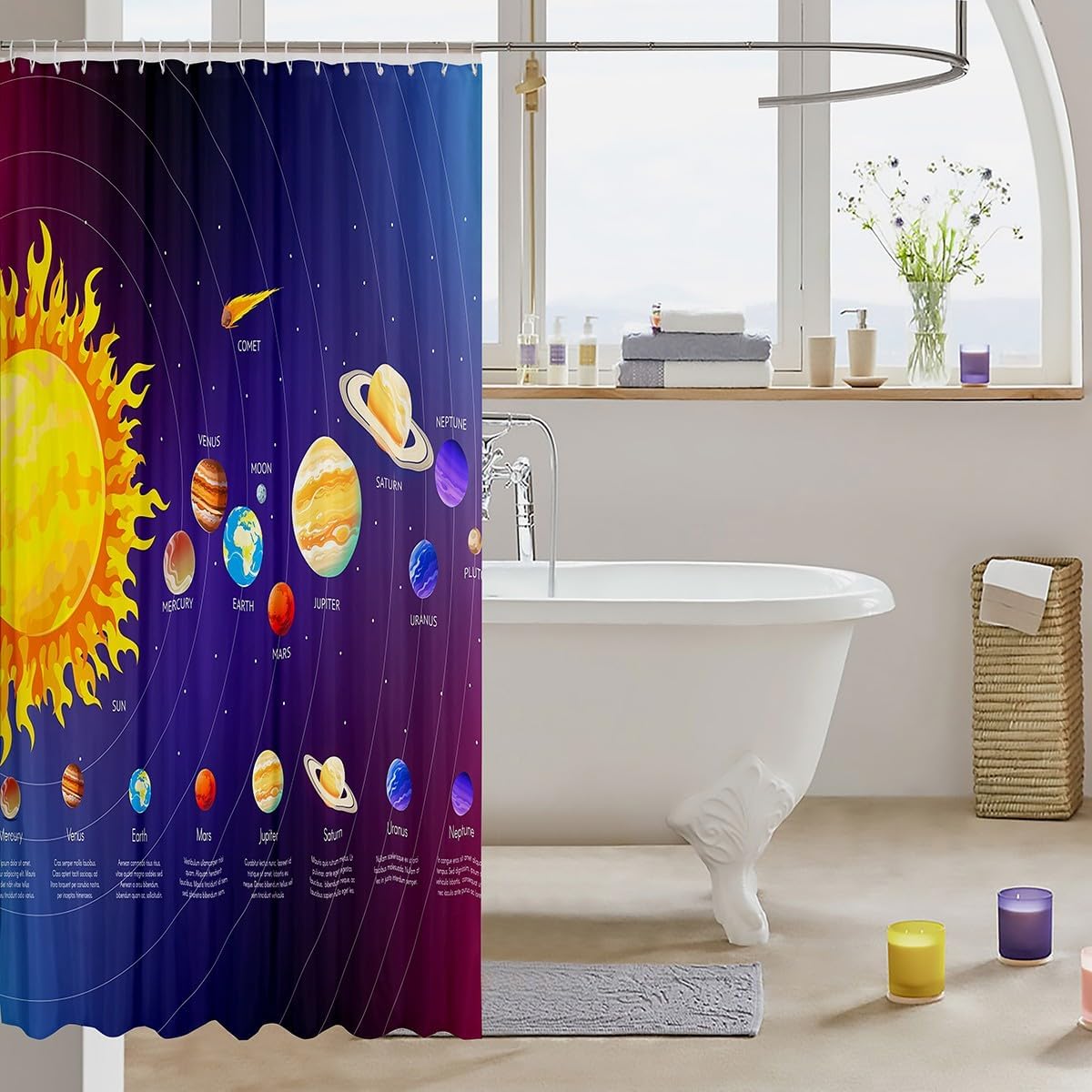 Jejeloiu Solar System Bath Curtain for Kids