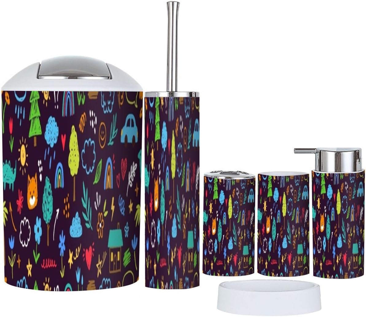 6 Piece Cute Kid Flower Bathroom Accessory Set