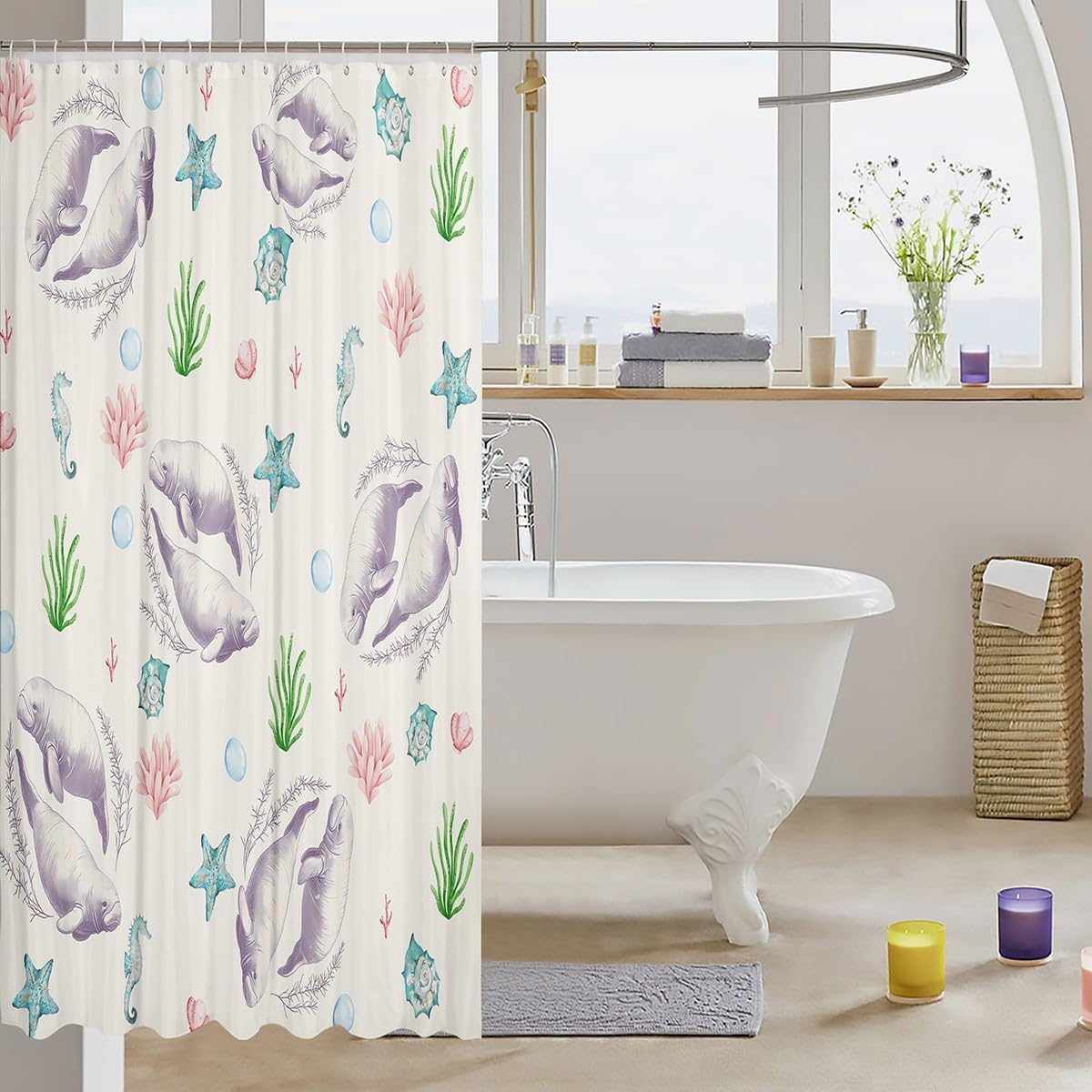 Seaweed_tail Kawaii 72x72 Premium Marine Bathroom Shower Curtain