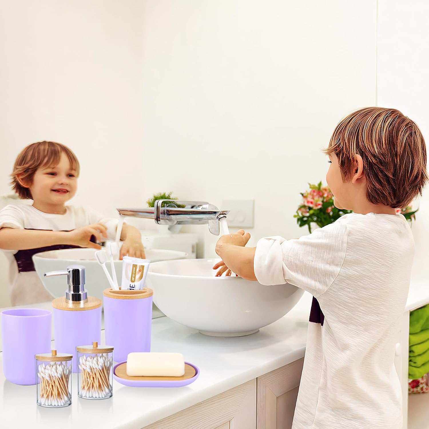 SLDIYWOW Purple Bathroom Accessories Set