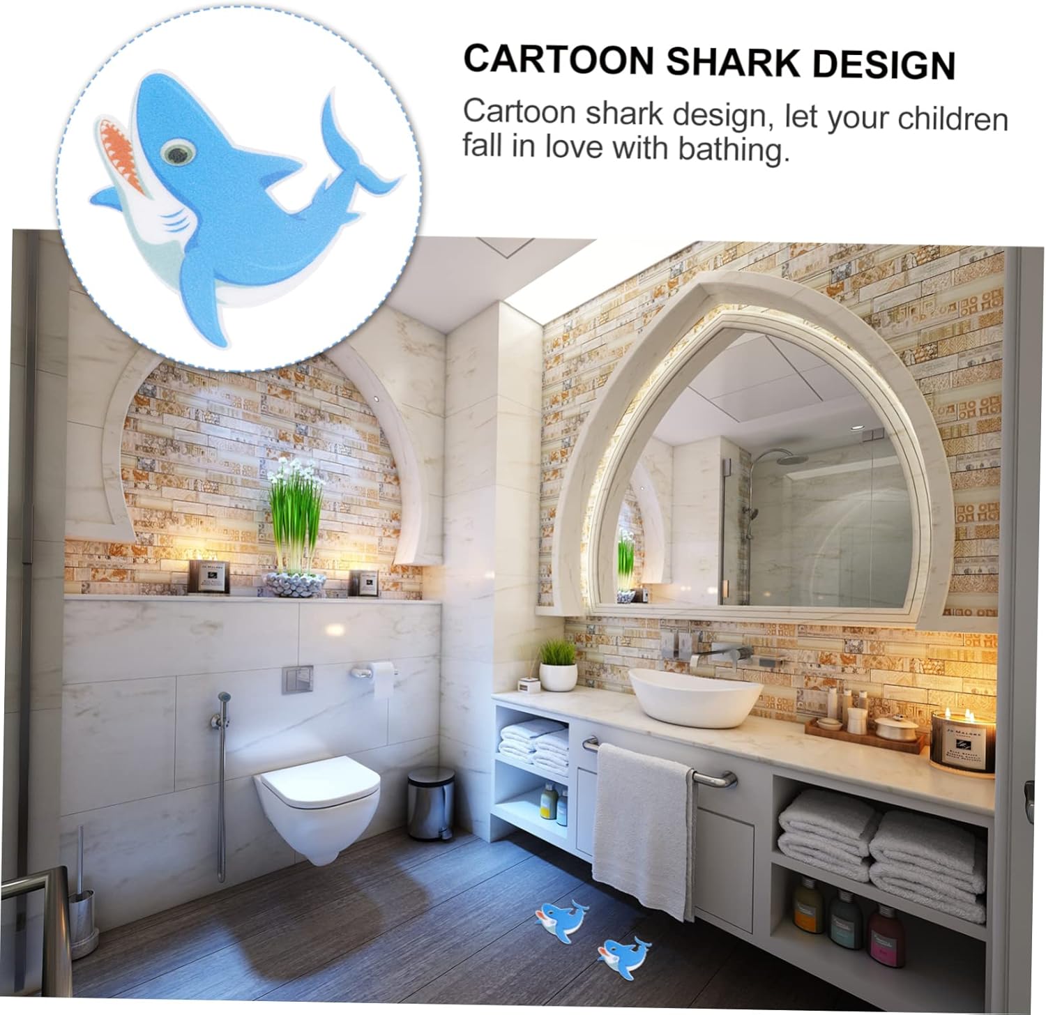 LIFKICH Shark Shape Adhesive Bathroom Sticker Set