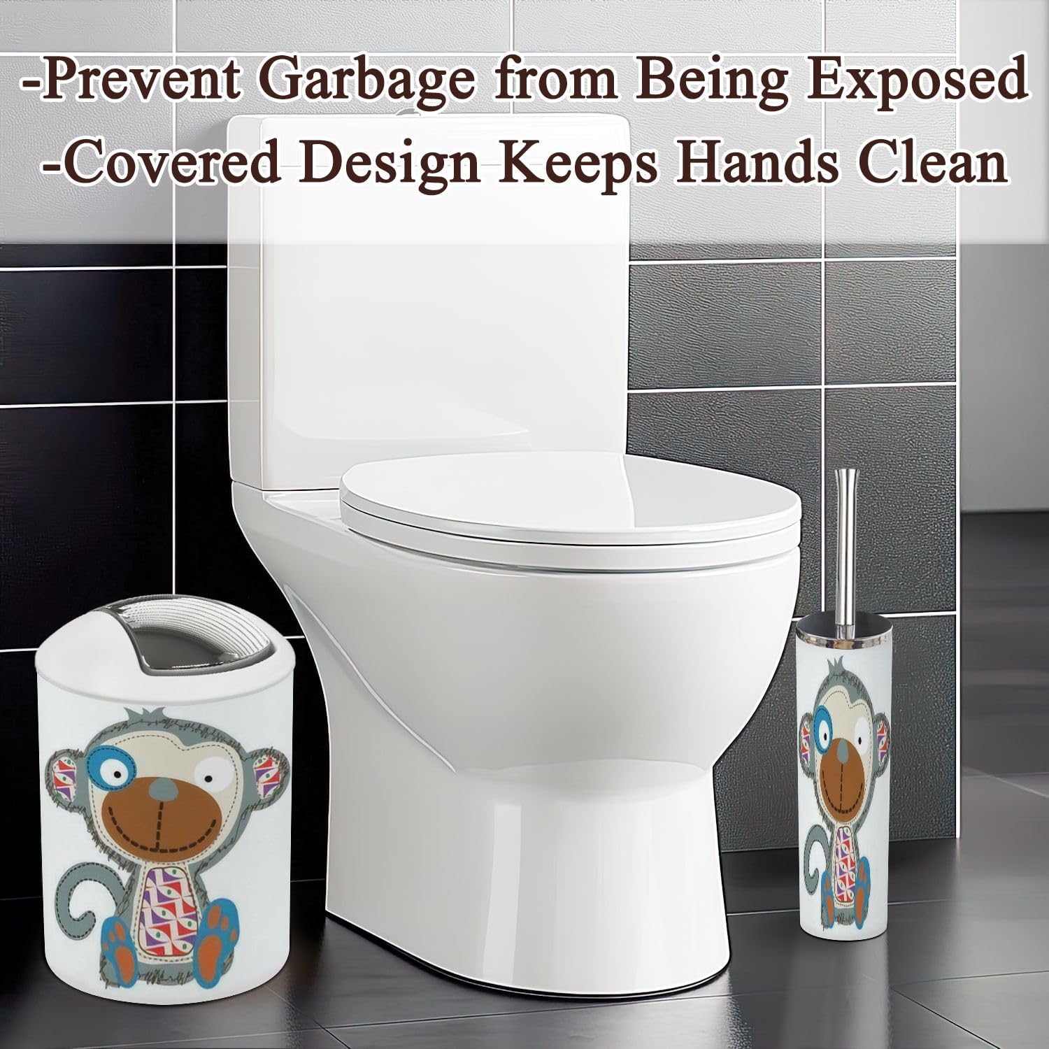 JBNJANKDAVCute Monkey Bathroom Accessories Set of 6 for Kids and Adults