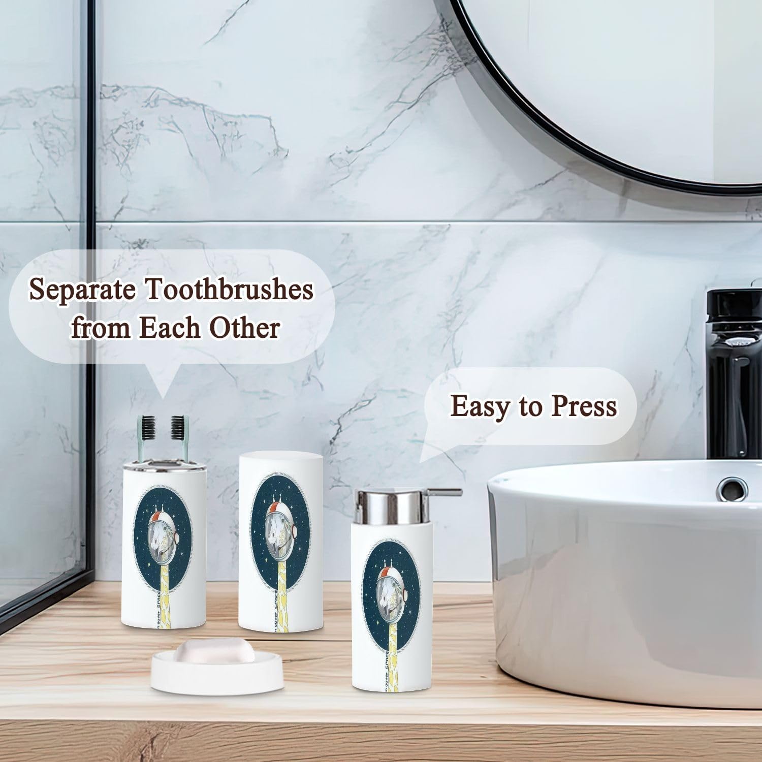 JBNJANKDAV 6-Piece Bathroom Set with Art Print Kids Accessories