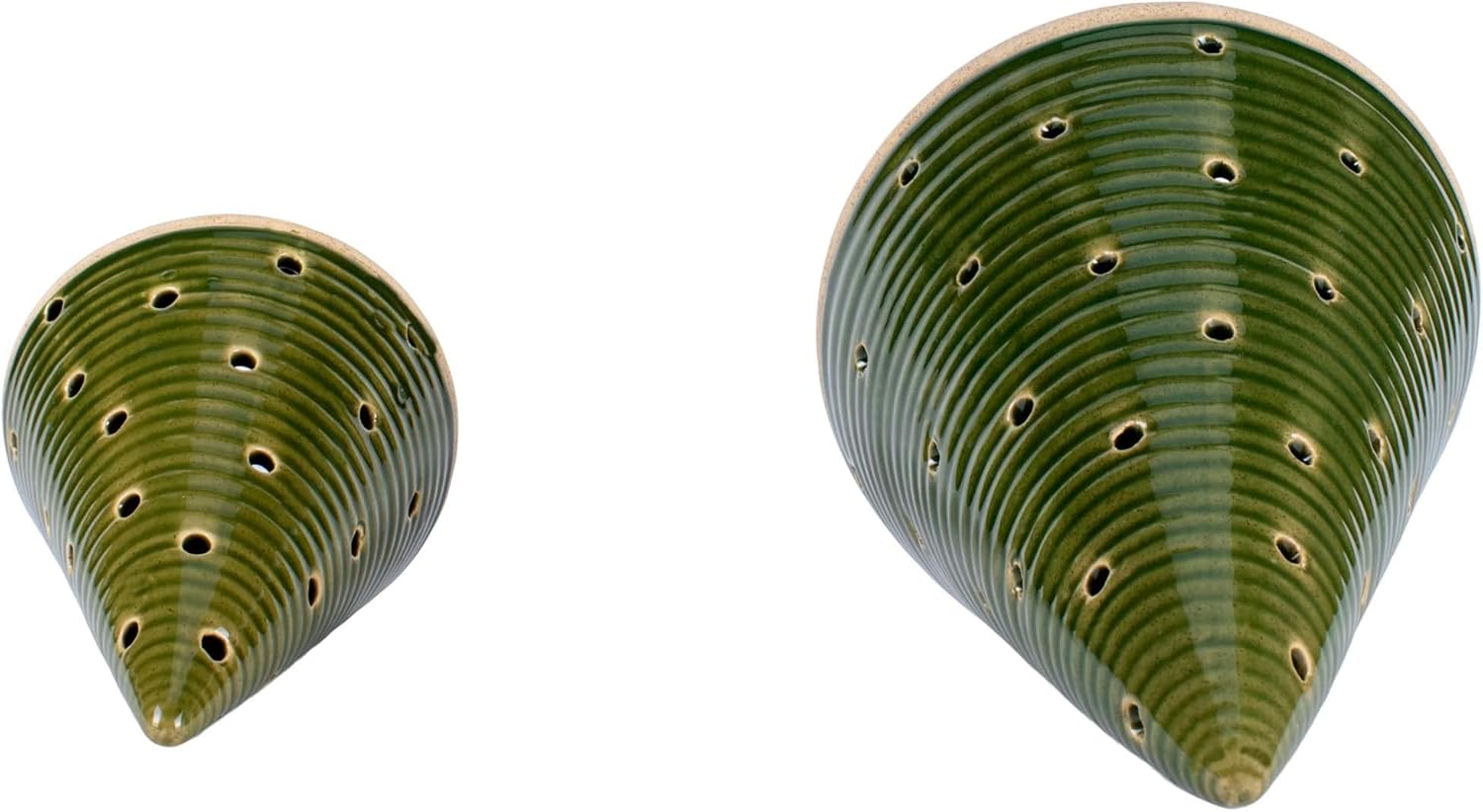 Glossy Green Tree Stoneware Tea Light Candle Holder Set 2