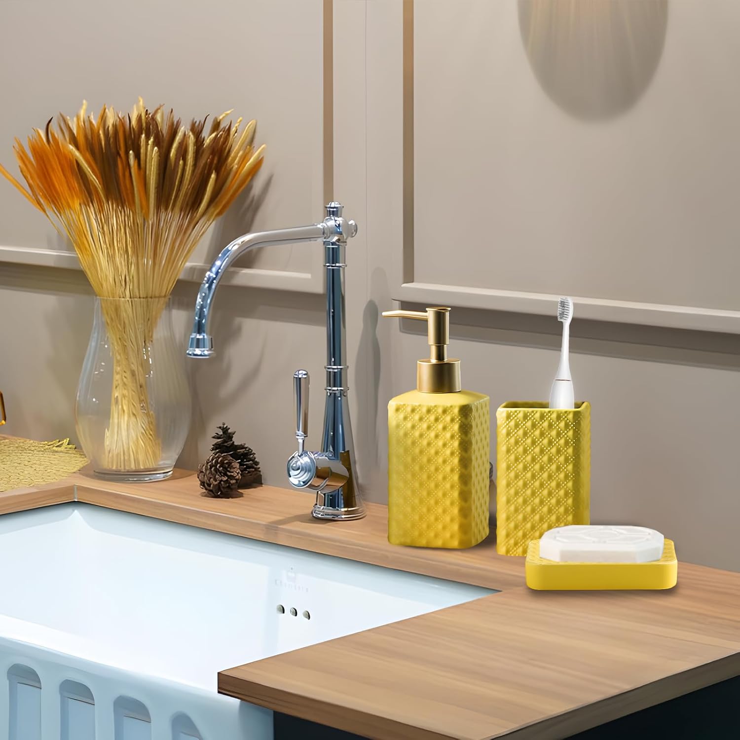 Elegant Yellow bathroom set for a clean and stylish look