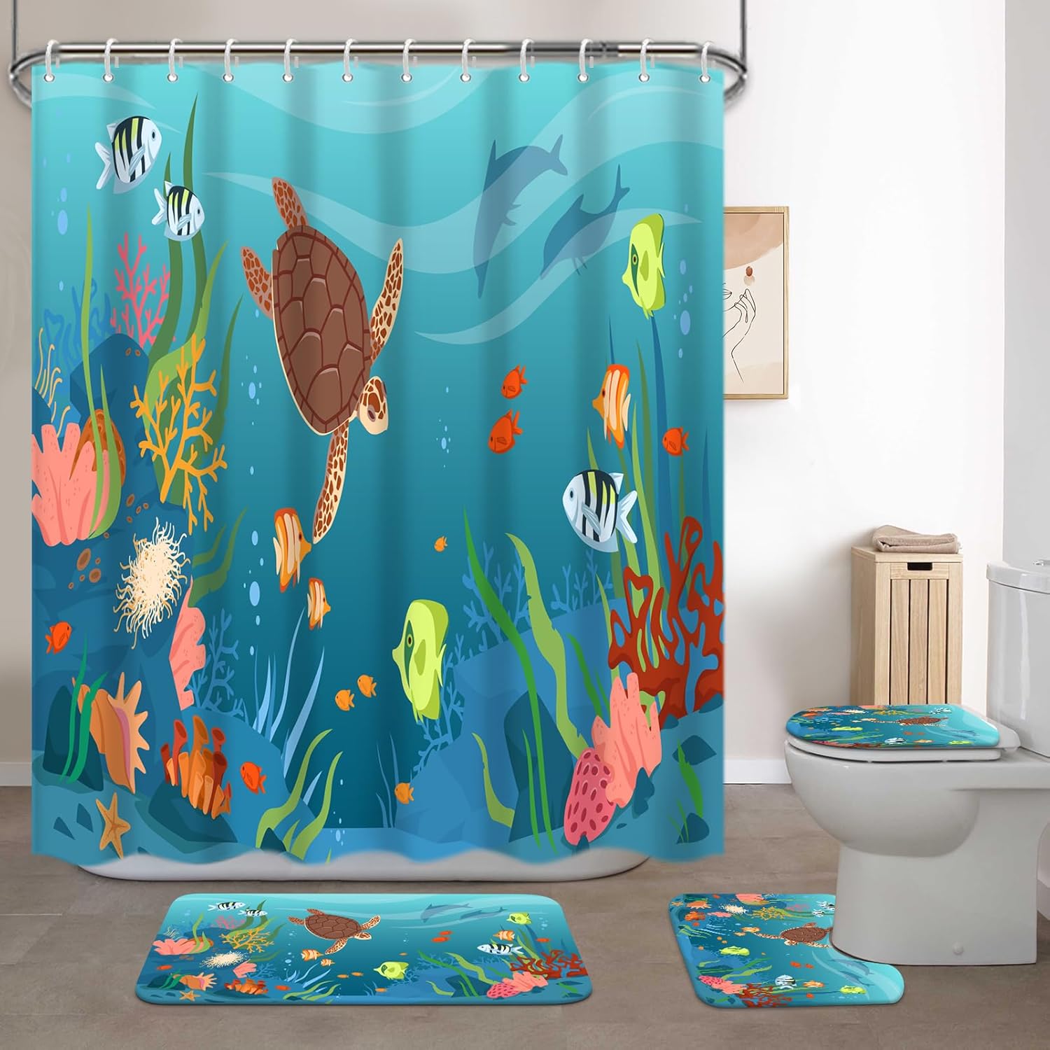 4-Piece Kids Bathroom Set with Nobody Hurts cartoon character