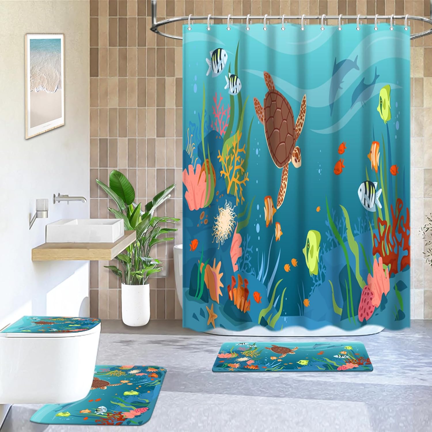 4-Piece Kids Bathroom Set with Nobody Hurts cartoon character