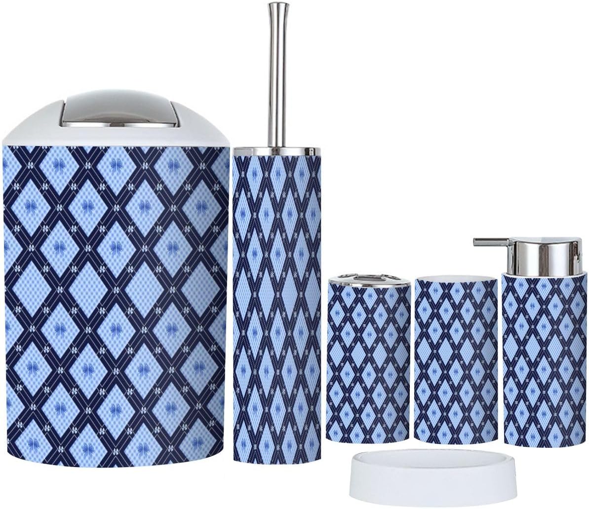 Stylish Blue Gingham Bathroom Set 6 Pcs