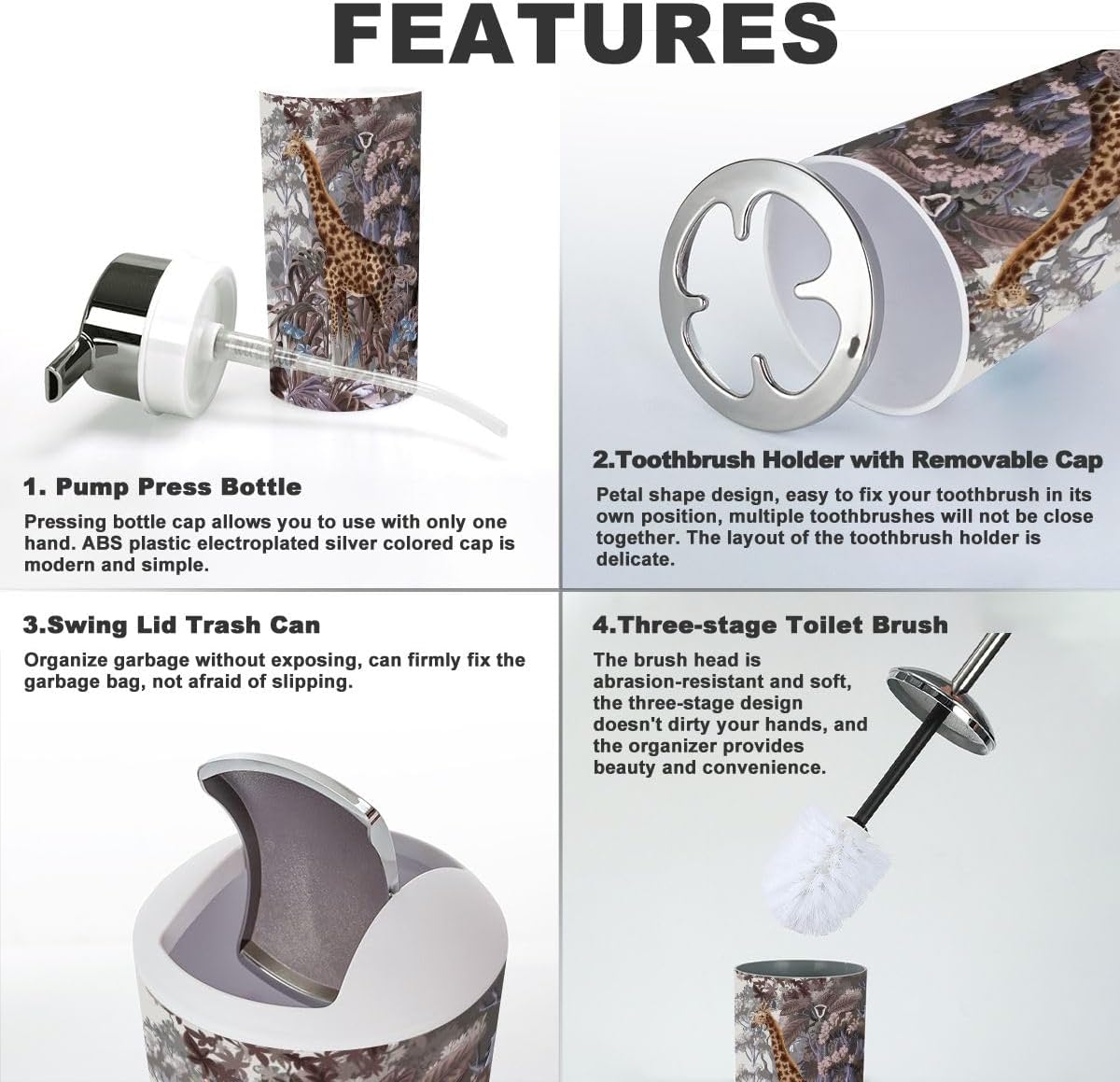 JBNJANKDAV 6-Piece Jungle Bathroom Accessories Set