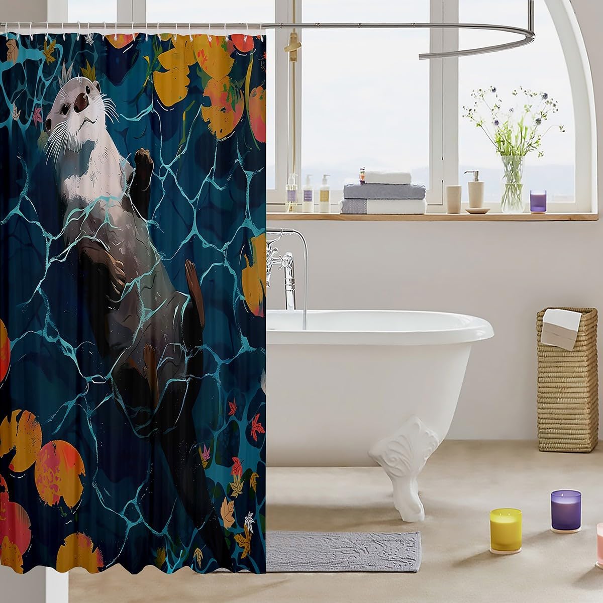 Feelyou Otter Shower Curtain Set 72x72 Waterproof Kids Cartoon Animal Bath Curtain