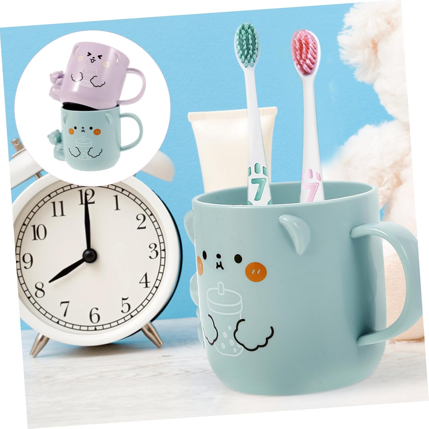 Cabilock 3D Bear Shape Toddler Reusable Bathroom Cups for Tooth Cleaning