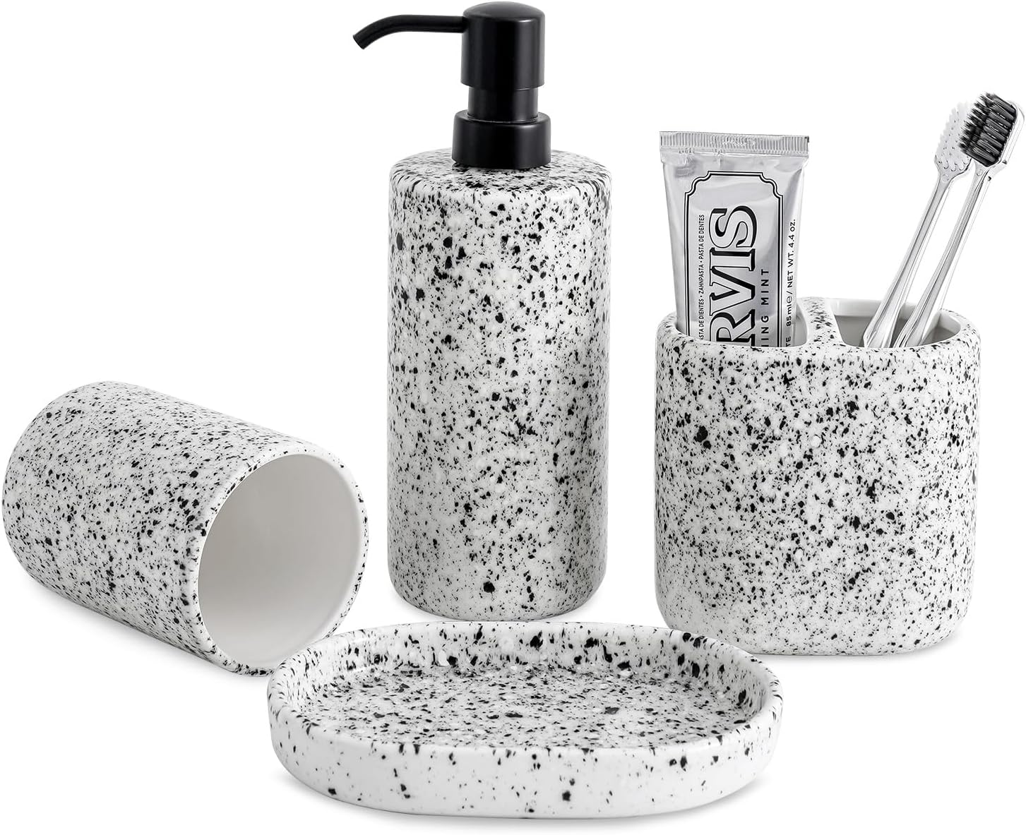 Rich Leisure Bathroom Accessory Set - 4-Piece Ink-Splattered Design