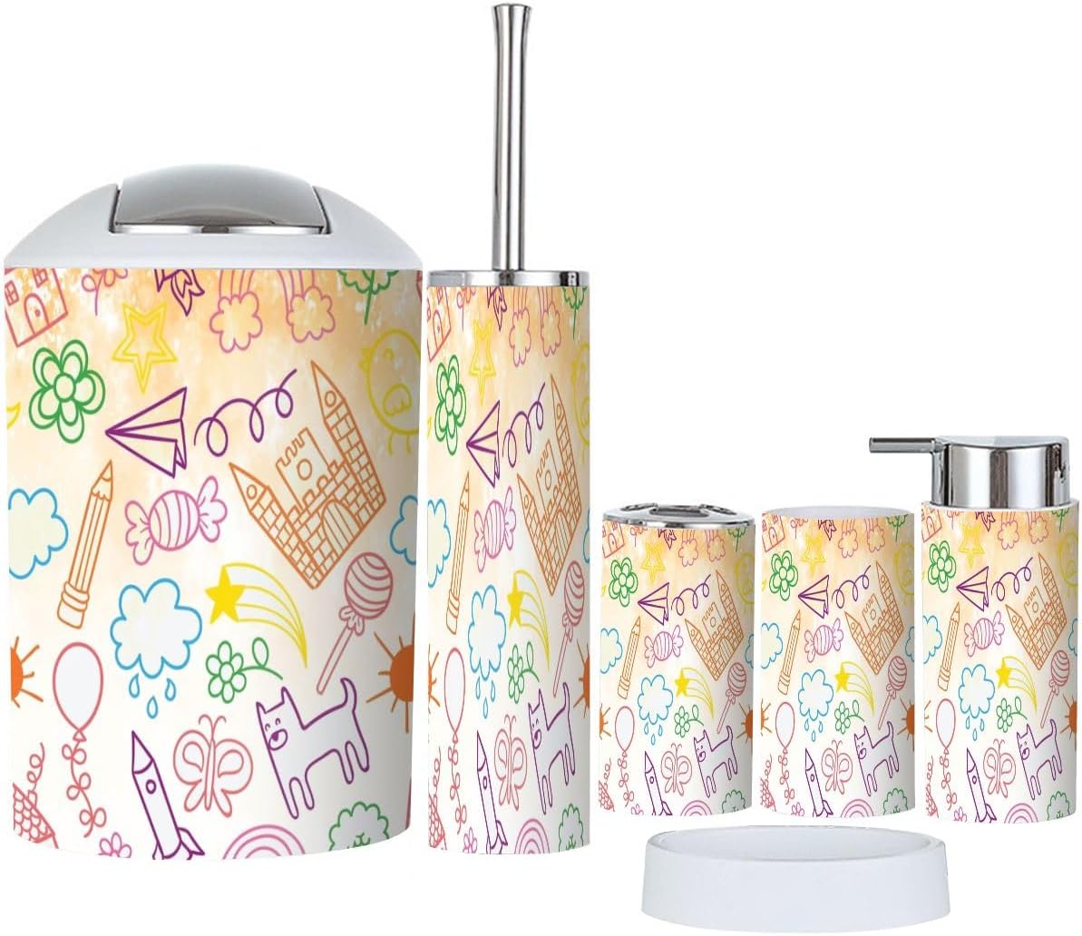Bath Time Fun Collection 6-Piece Kids-Friendly Bathroom Accessory Set