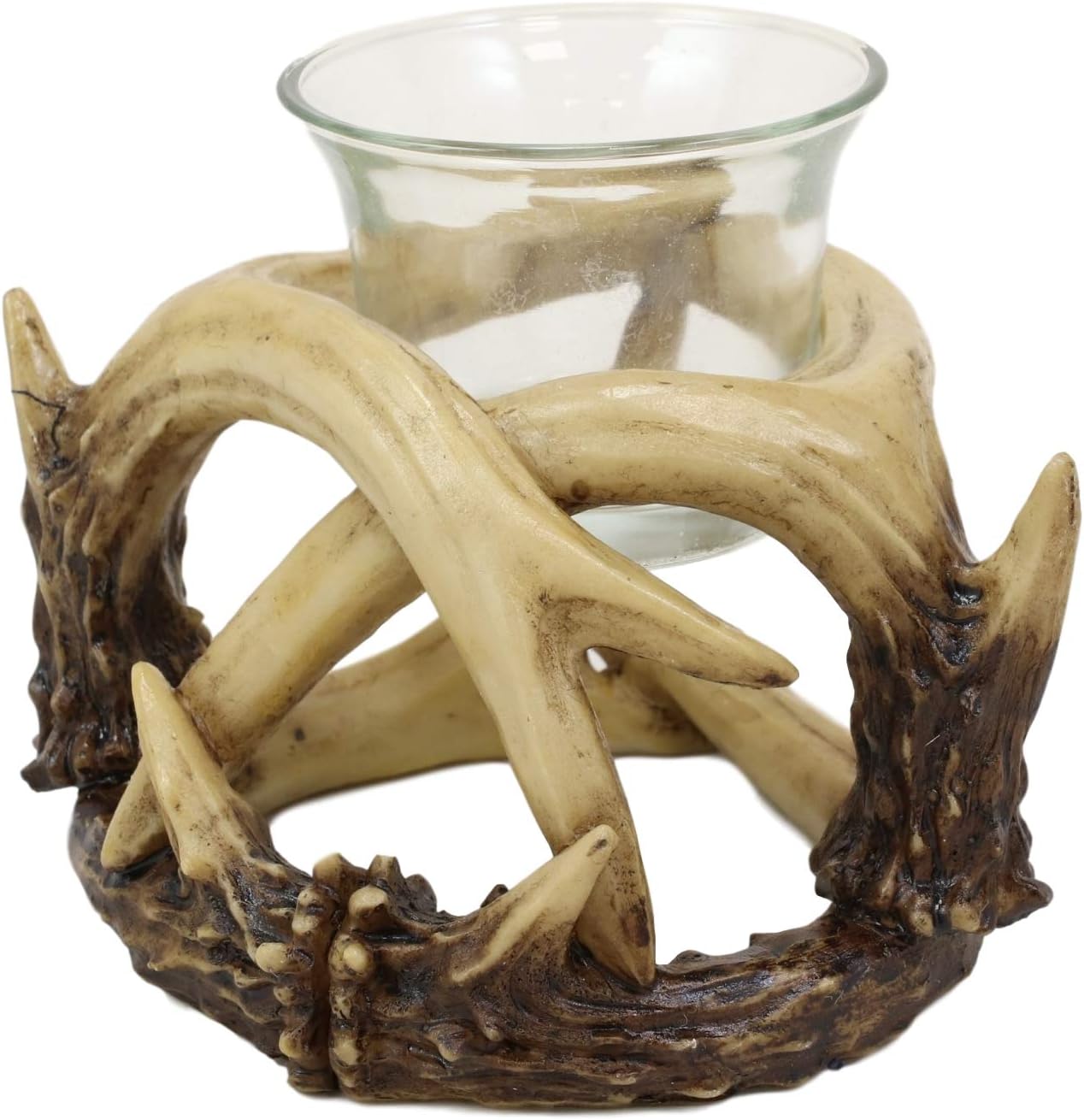 Ebros Set of 2 Wildlife Rustic Antler Votive Candle Holders