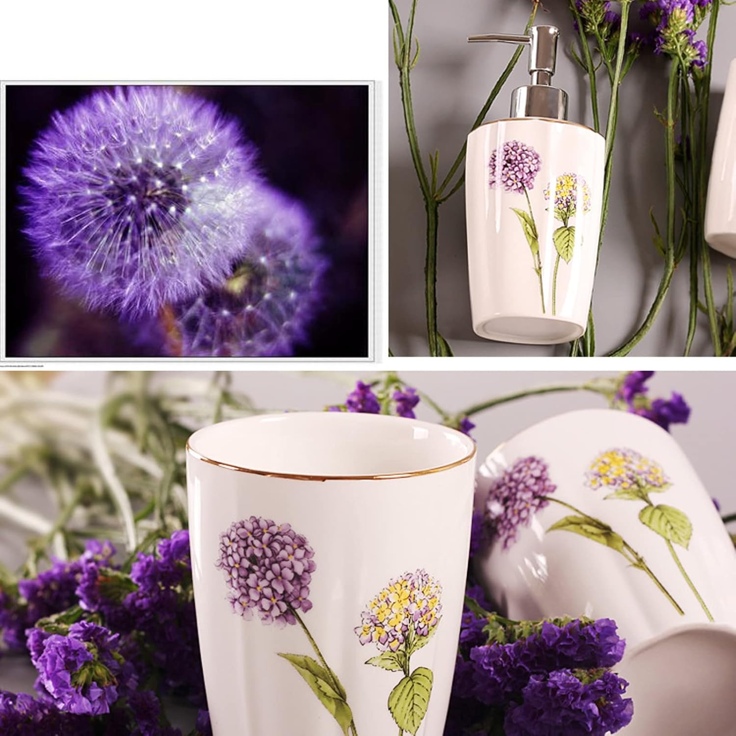 Tauzveok 5 Piece Bathroom Accessory Set Purple