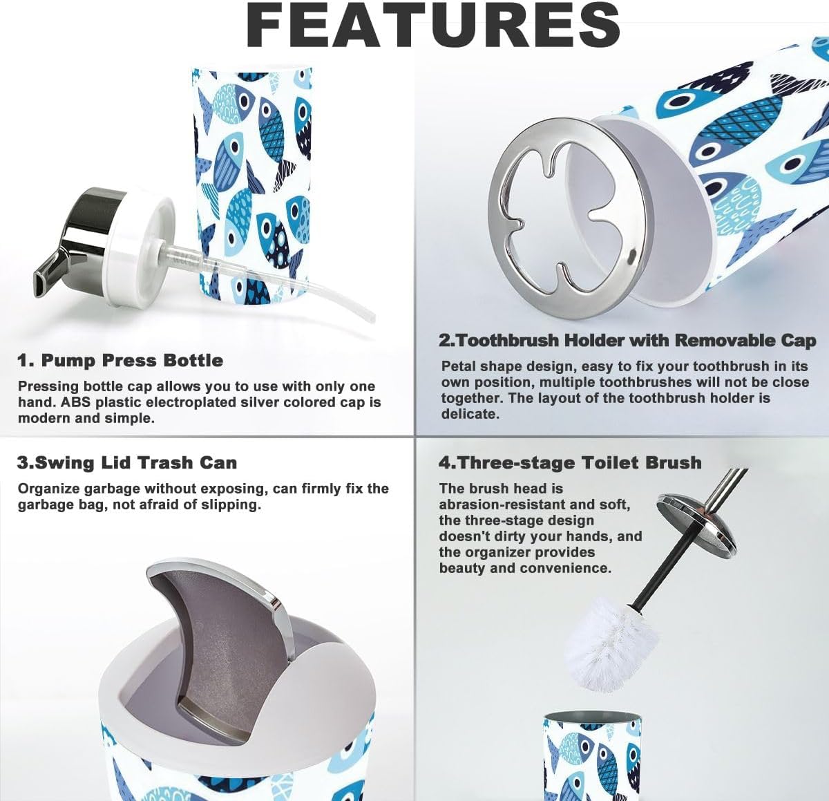 6-Piece Reusable Kids Safety Bathroom Set with Cute Fish Design