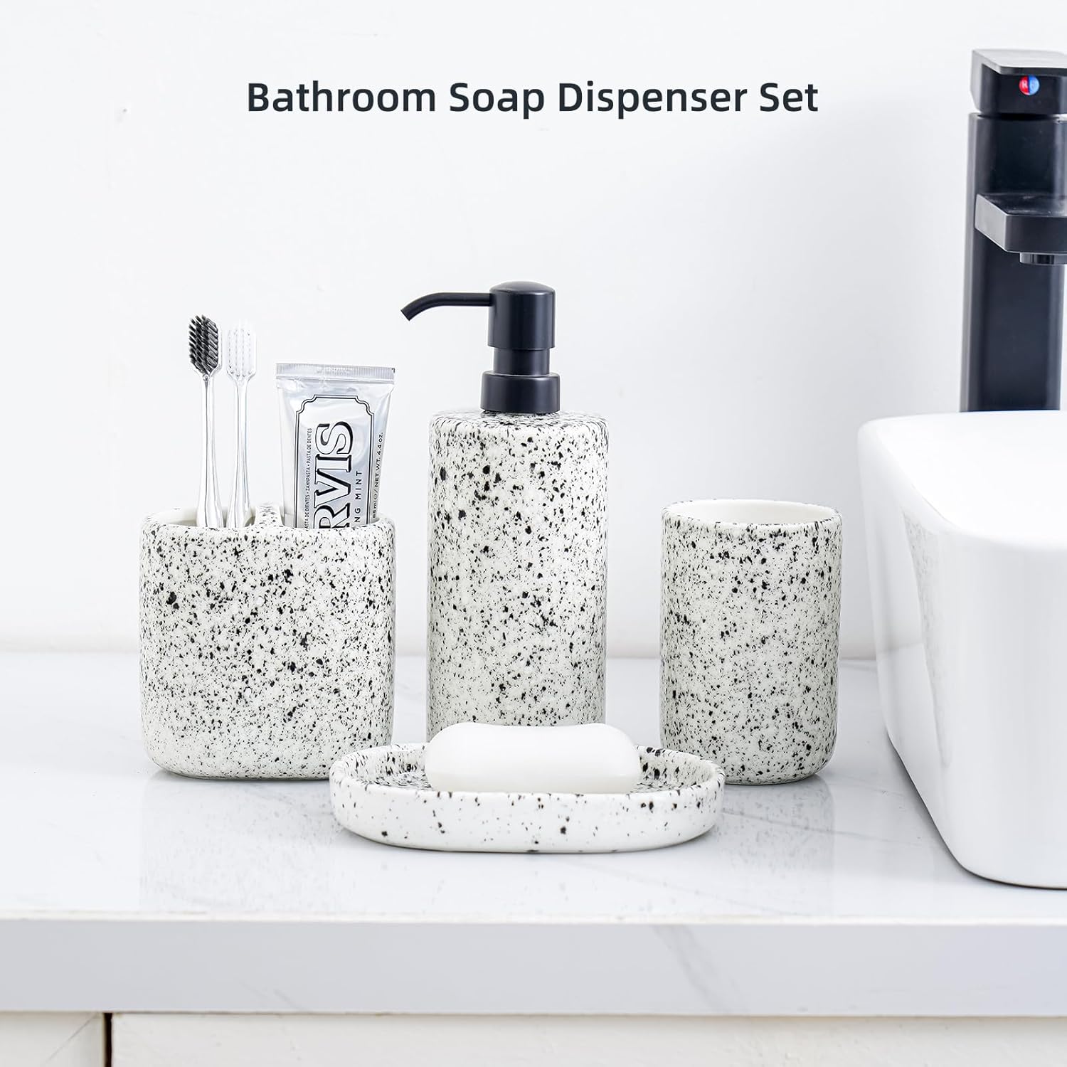 Rich Leisure Bathroom Accessory Set - 4-Piece Ink-Splattered Design
