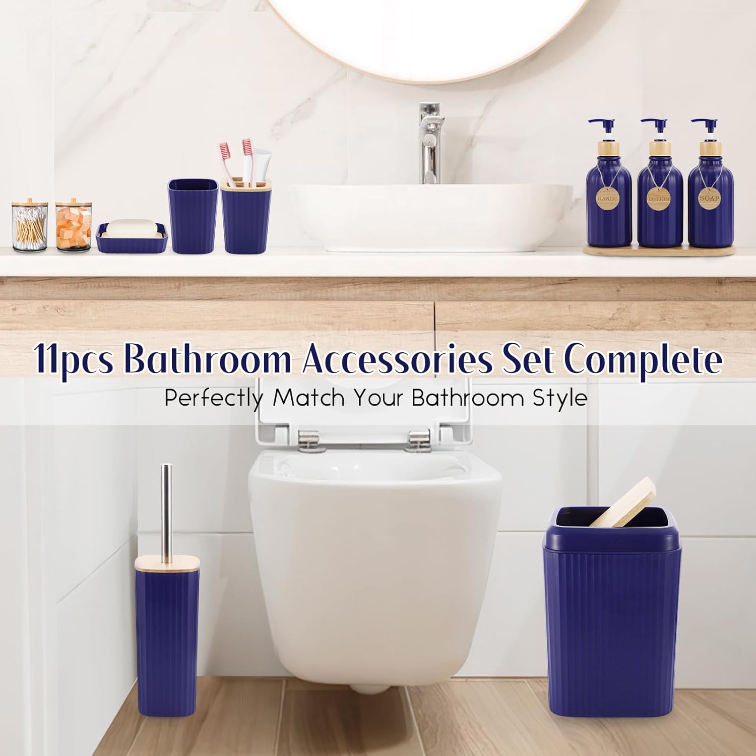 XLHOMO Navy Blue Bathroom Accessories Set 17PCS for Home Use