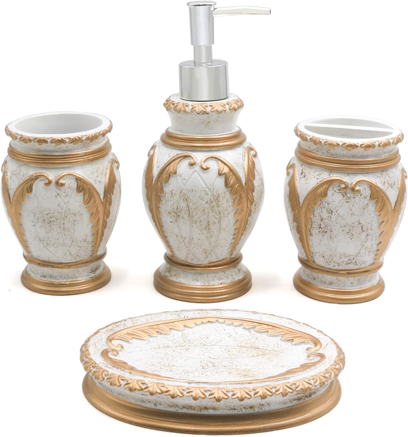 LUANT 4 Piece Bathroom Accessory Set White Gold