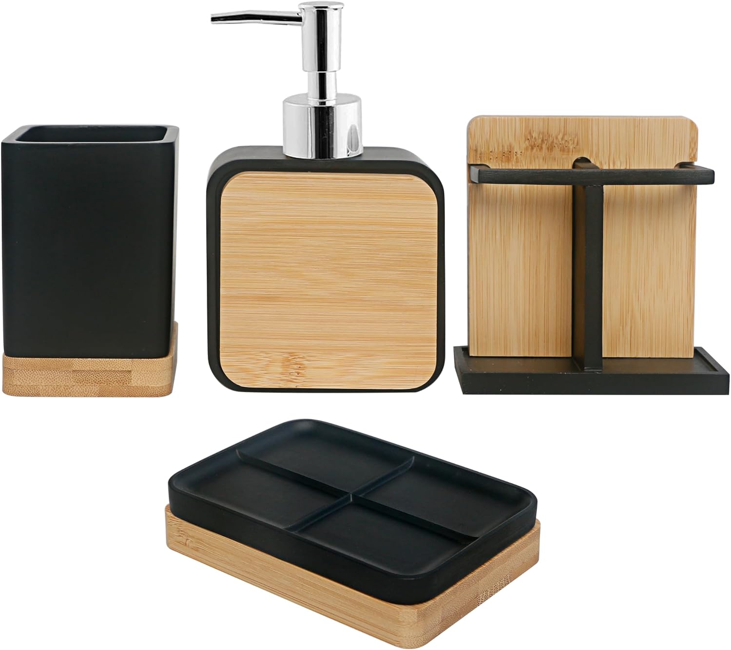 LUANT Bathroom Accessories Set Black with Bamboo