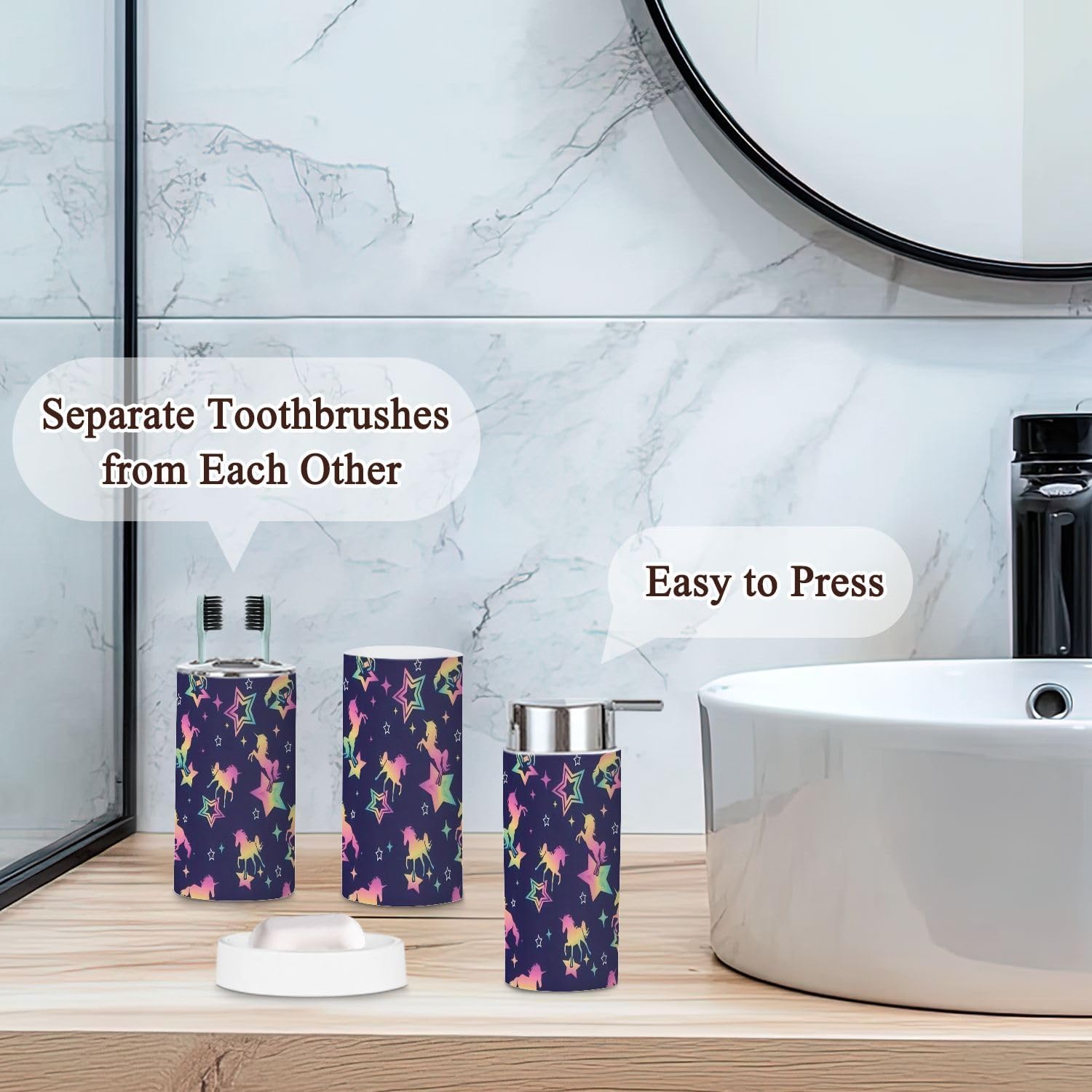 Sleek Durable 6-Piece Bathroom Accessory Set with Smooth Closure Holographic Design