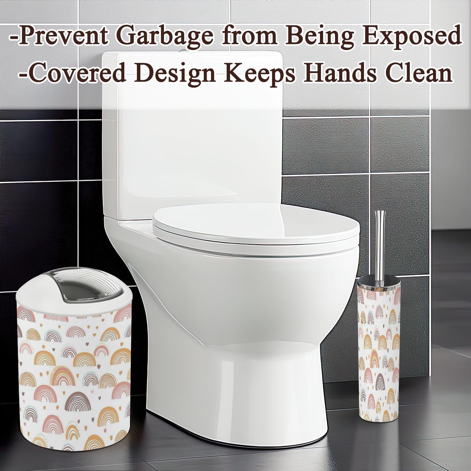 Modern Boho Bathroom Accessories Set 6 Pcs Rainbow Pattern