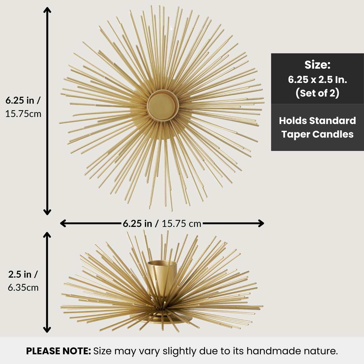 Vibing Gold Metal Starburst Candle Stick Holders Set