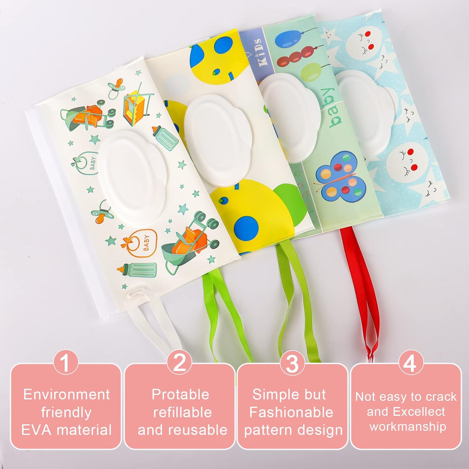 4 Pack Baby Wipes Dispenser Portable Refillable Wipe Case