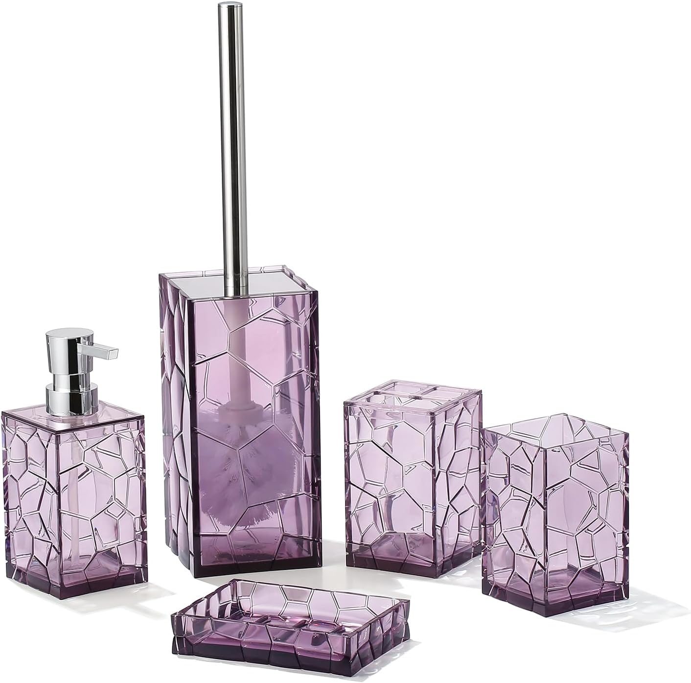 Rust-Free Acrylic Bathroom Accessories Set 5-Piece Lavender Purple