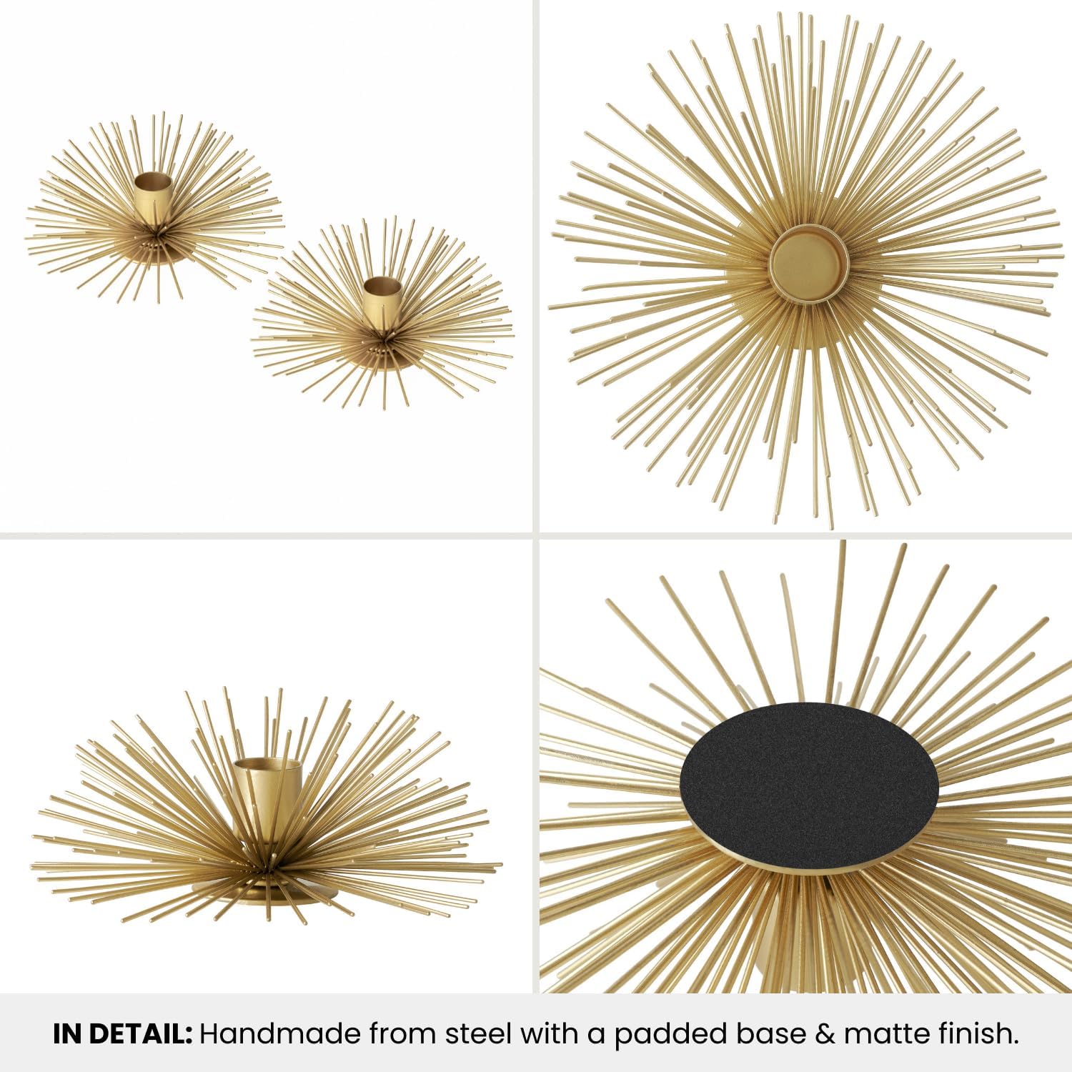 Vibing Gold Metal Starburst Candle Stick Holders Set