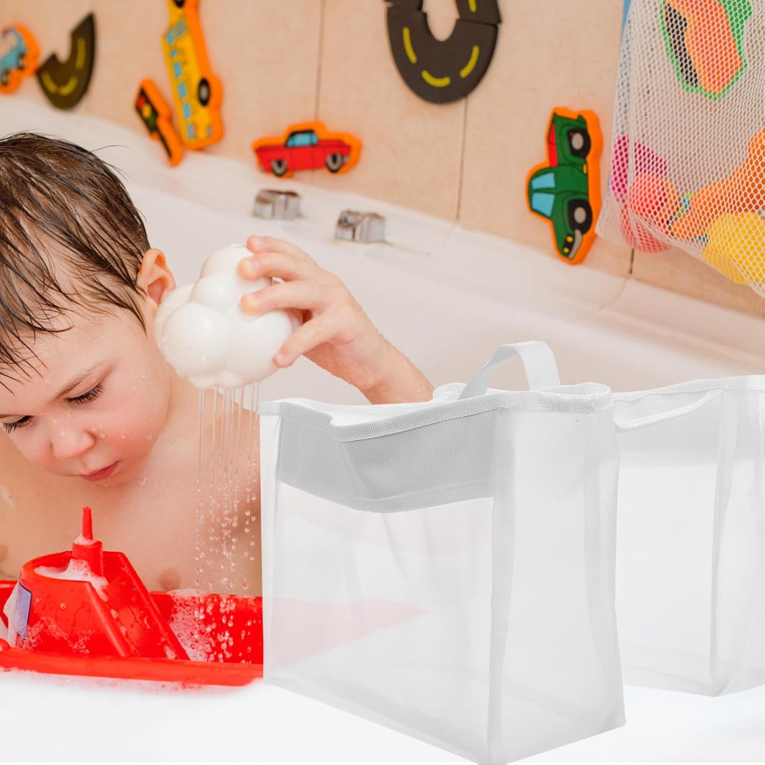 Cabilock Bath Toy Organizer Mesh Storage Bag for Kids