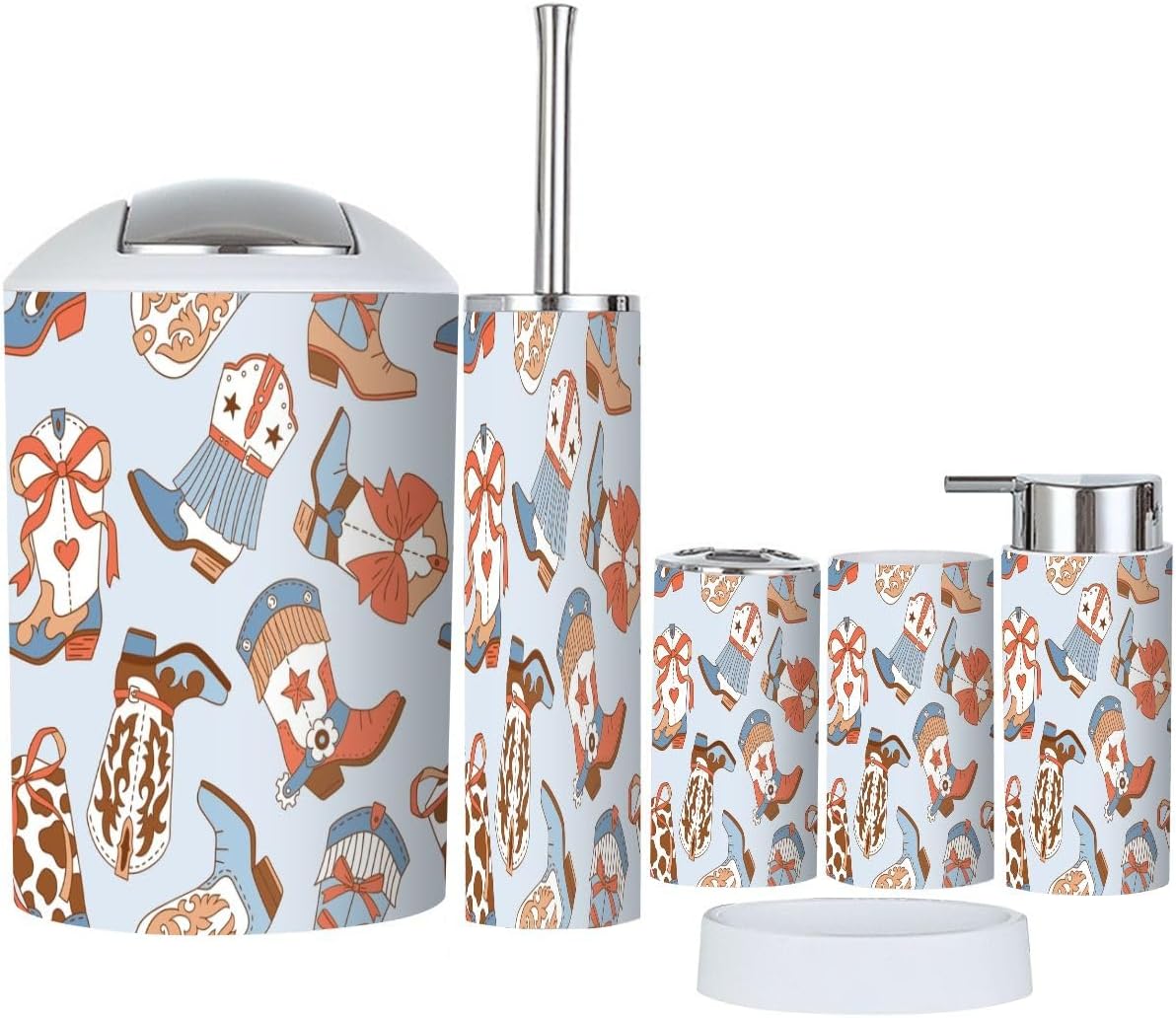 6-Piece Bathroom Set with Cowboy Boots Design