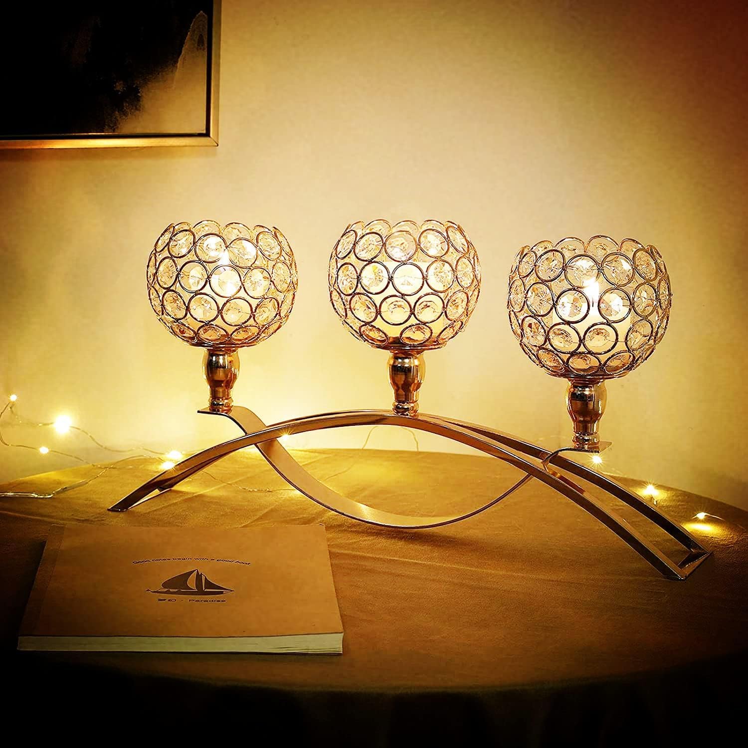 Elegant Crystal Candle Holders 3-Arm Tealight Centerpiece for Dining Tables