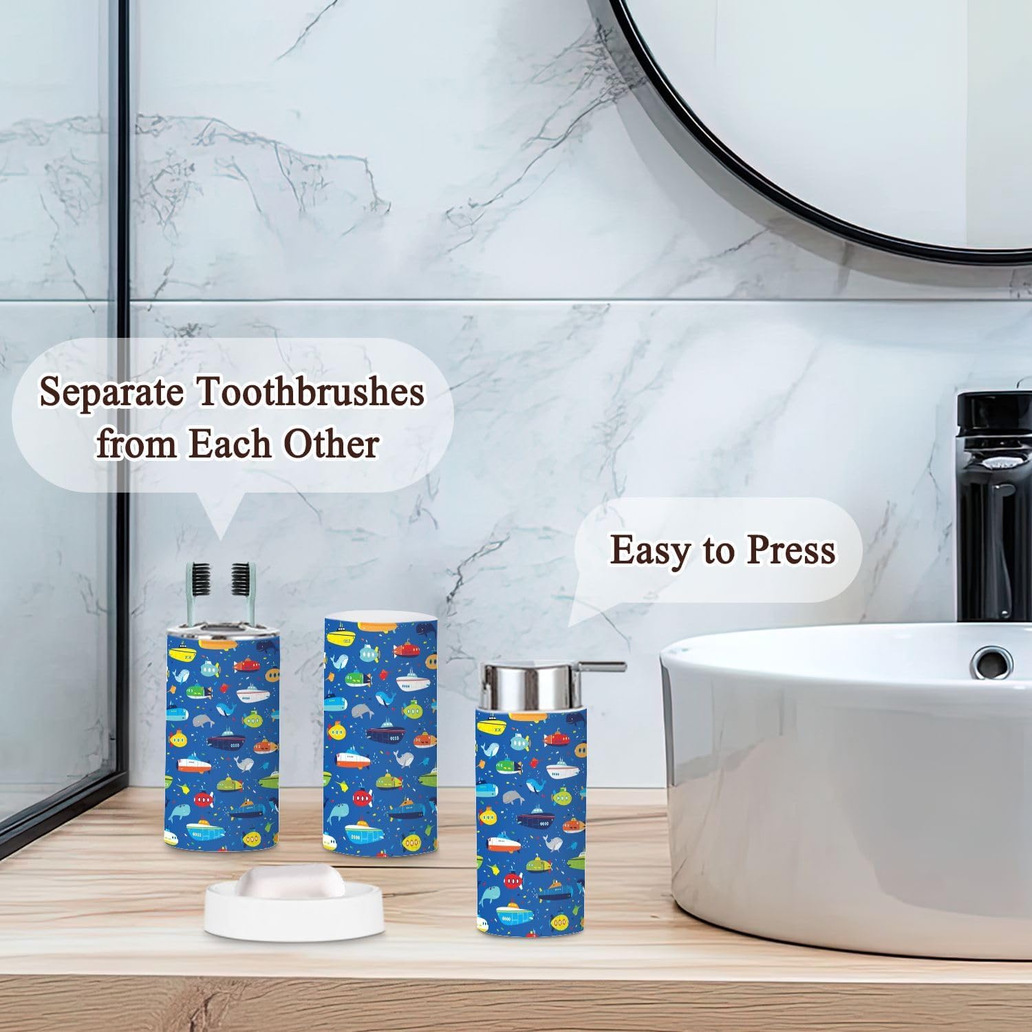 Bath Time Boys Waterproof submarine toys - boys bathroom accessories set of 6