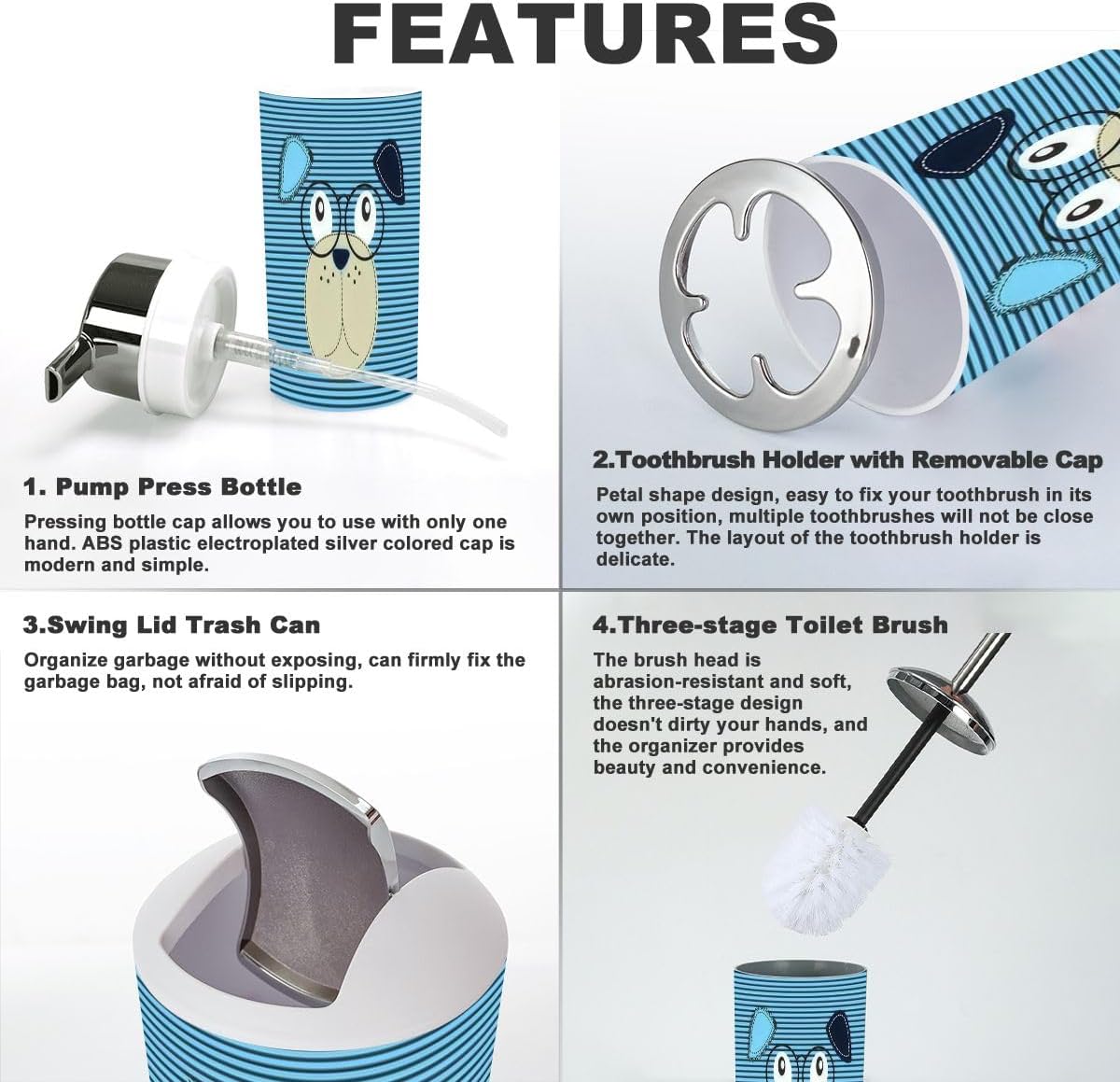 Cute Dog Head Bathroom Accessories Set for Kids