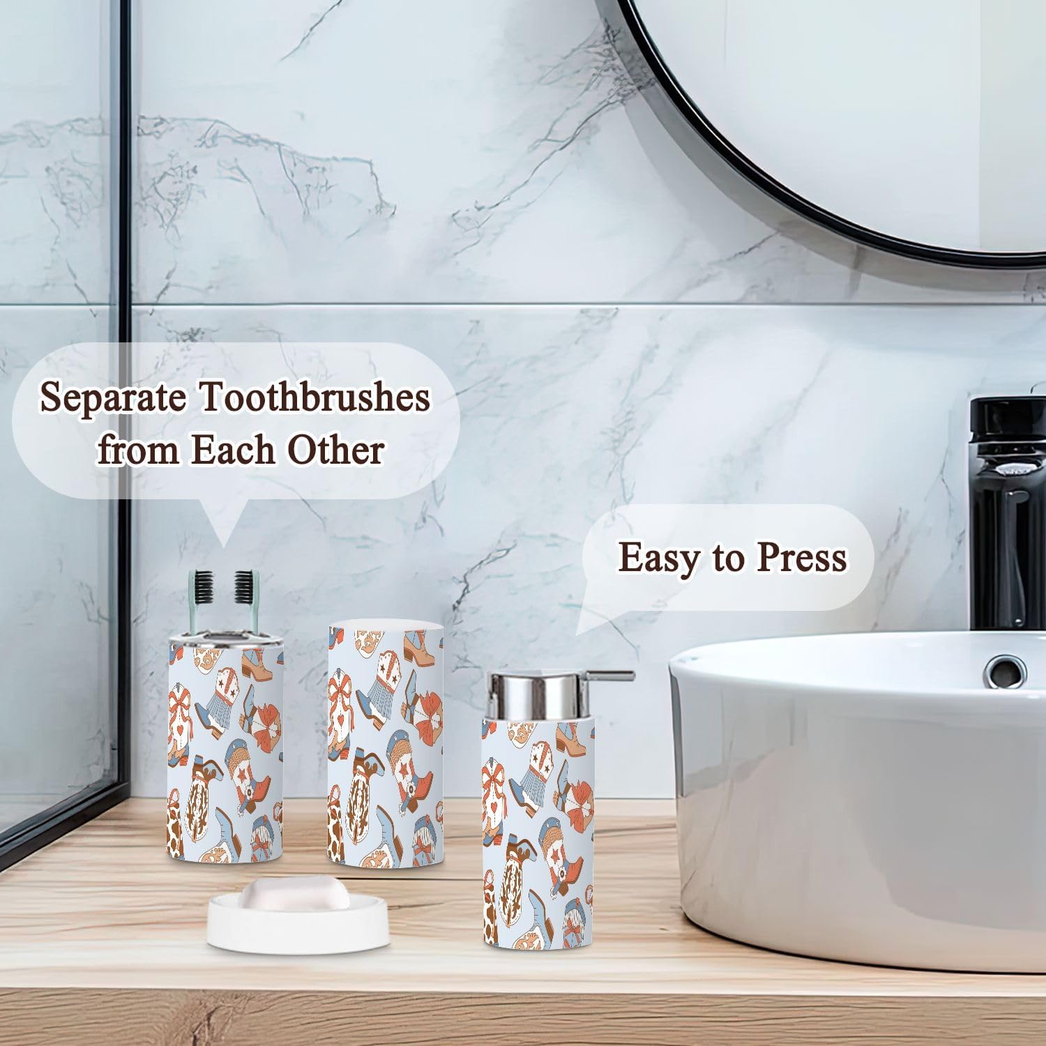 6-Piece Bathroom Set with Cowboy Boots Design