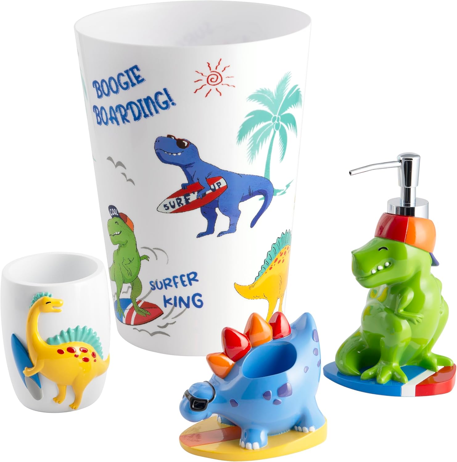 Surfin Dino 4-Piece Bathroom Accessory Set
