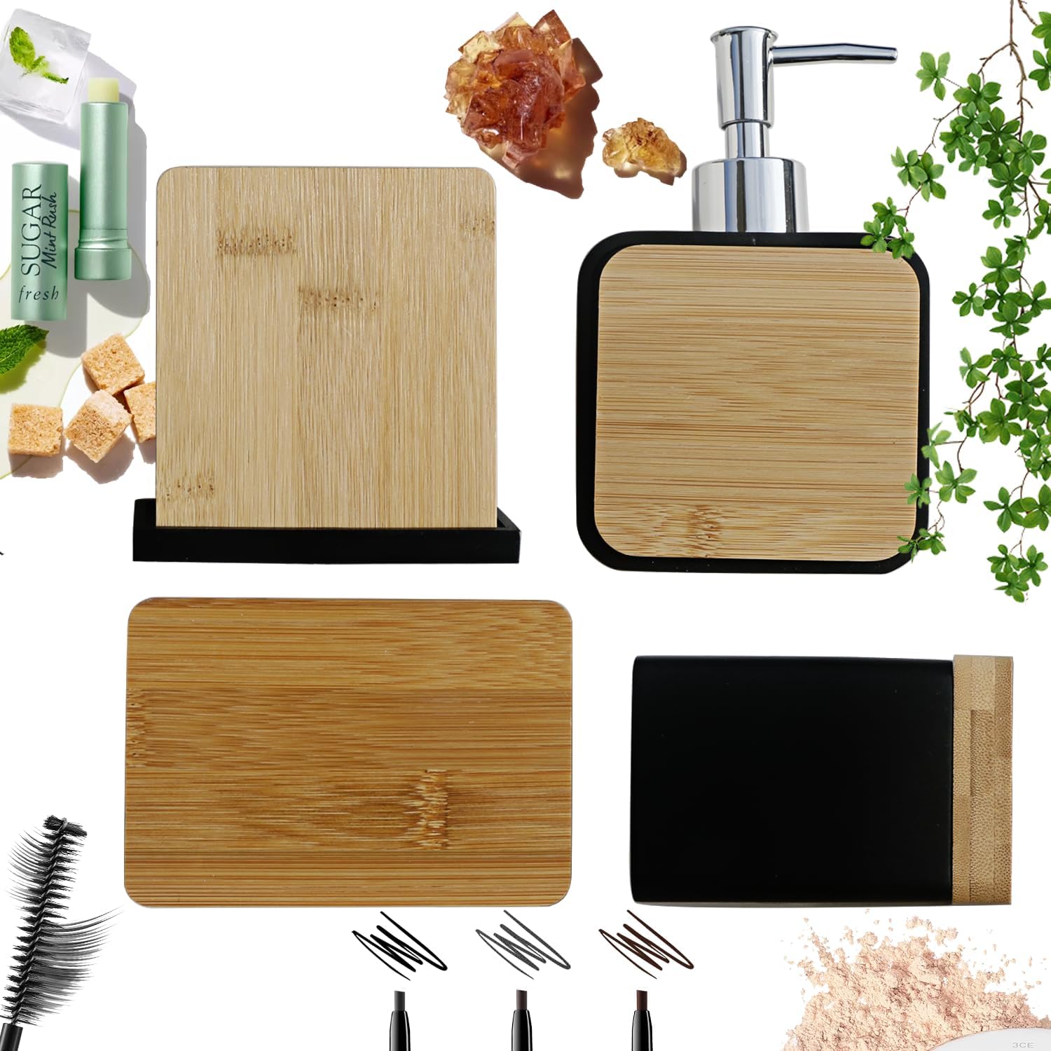 LUANT Bathroom Accessories Set Black with Bamboo