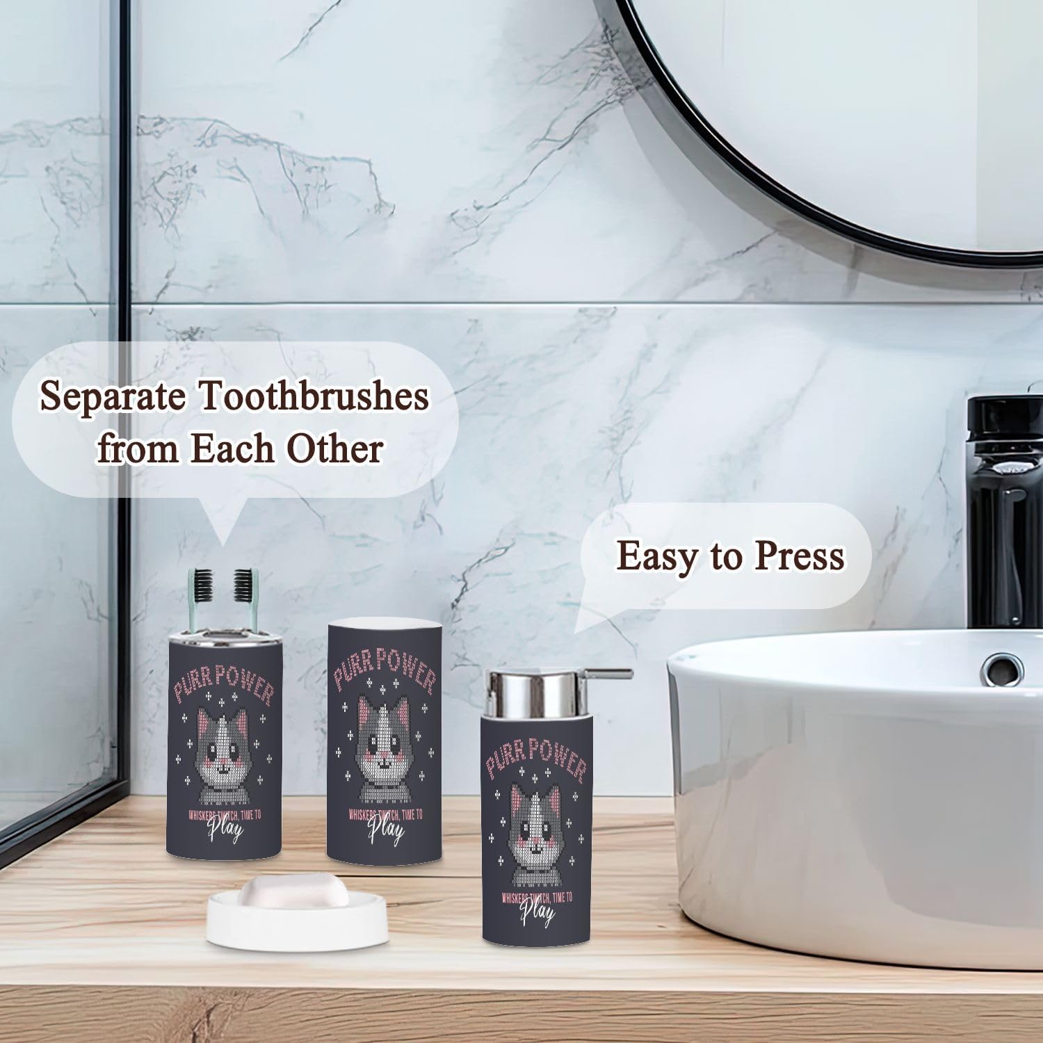 Stylish 6-Piece Cat-Themed Bathroom Set