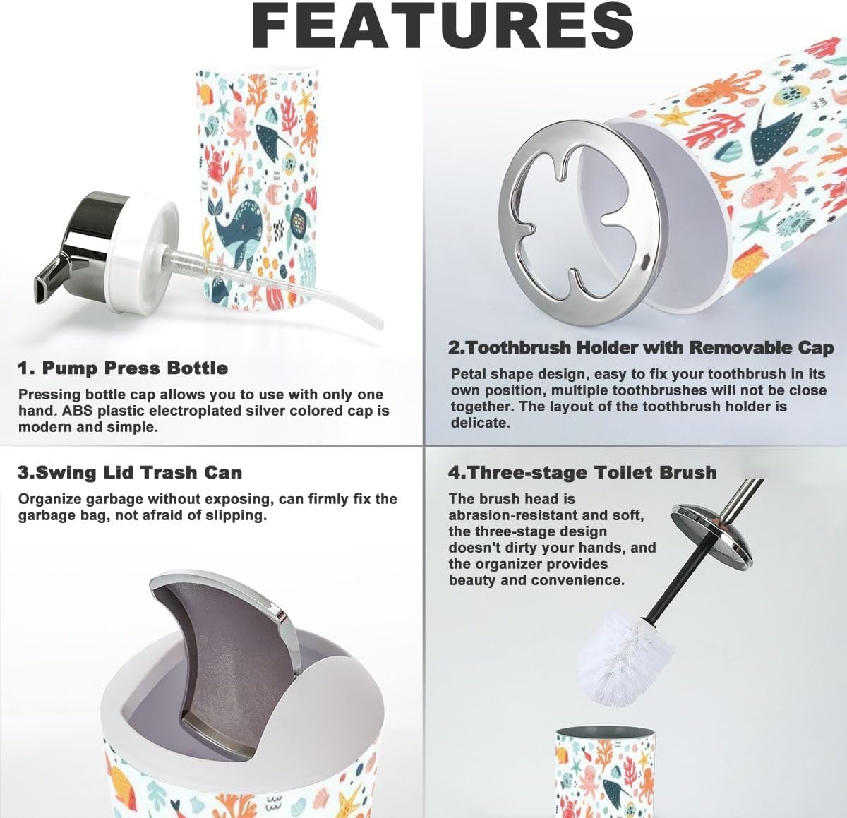 6-Piece Bathroom Accessories Set Lost in Kids Play with Cute Patterns
