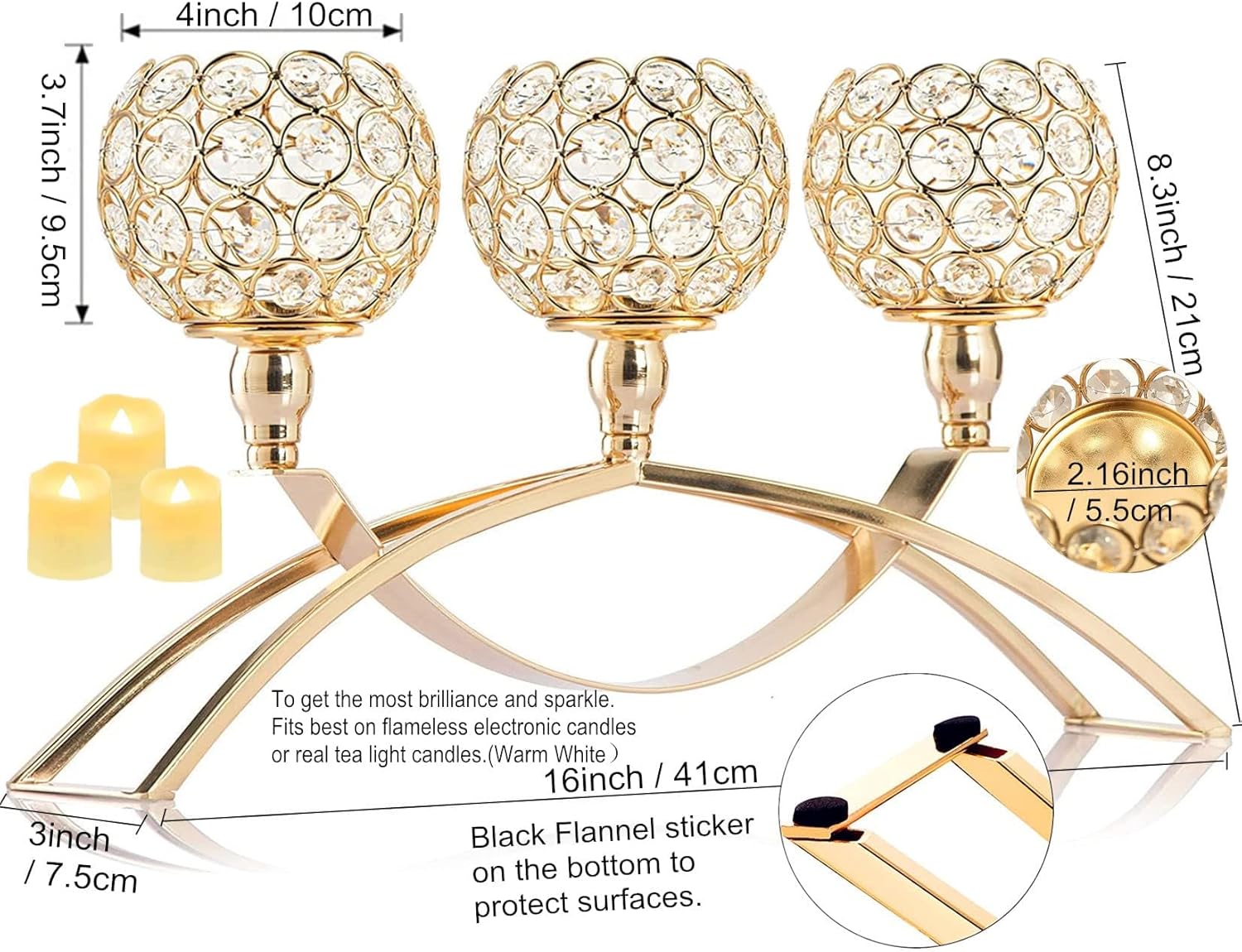 Elegant Crystal Candle Holders 3-Arm Tealight Centerpiece for Dining Tables