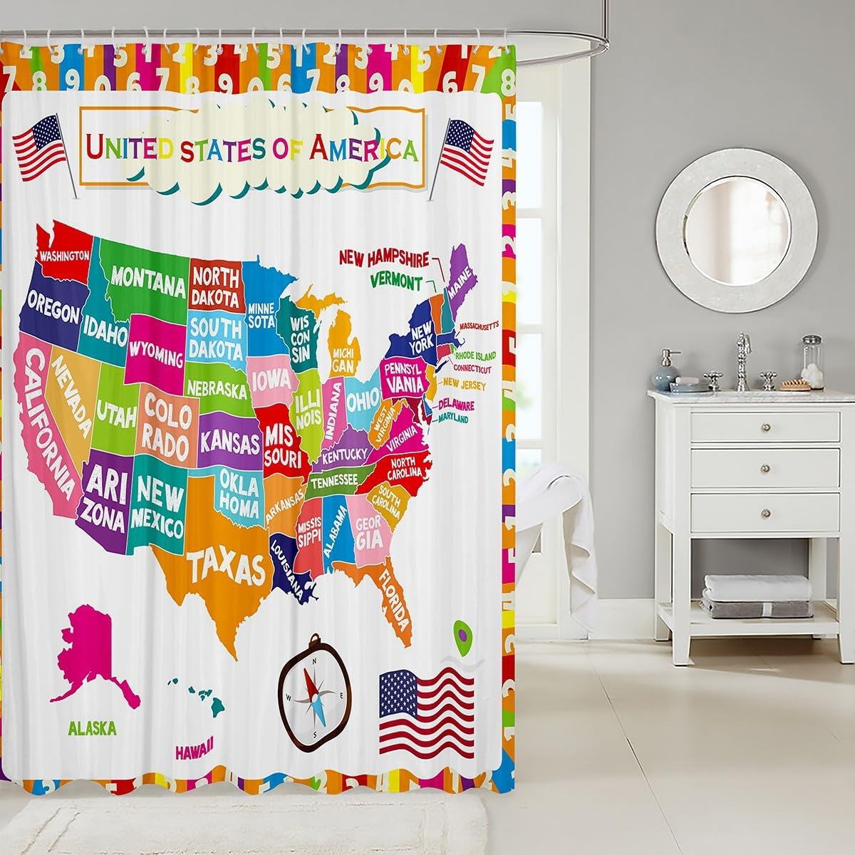 Feelyou USA Map Learning Shower Curtain